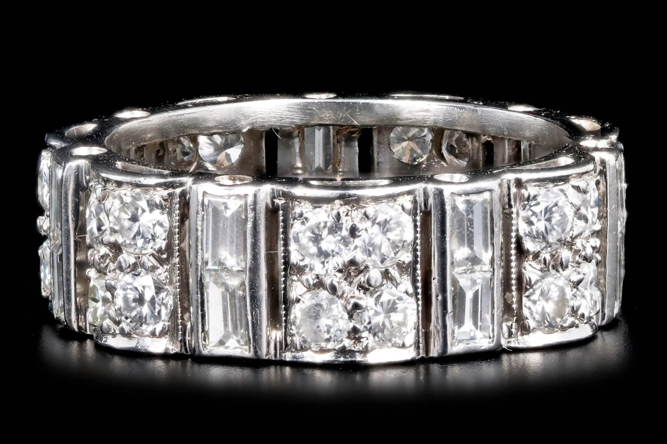 Art Deco Platinum 2 Carat Total Weight Diamond Baguette Wide Band