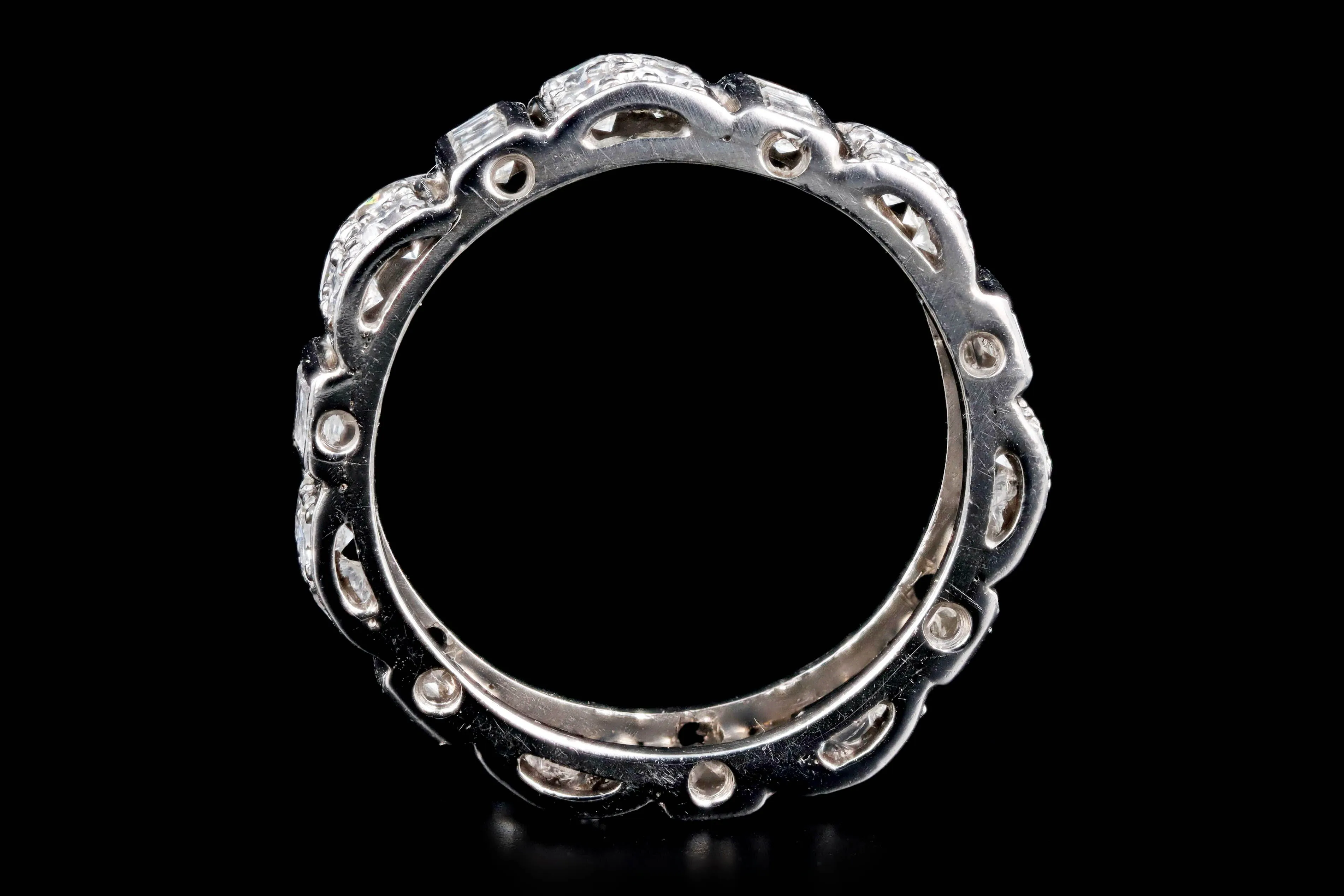 Art Deco Platinum 2 Carat Total Weight Diamond Baguette Wide Band