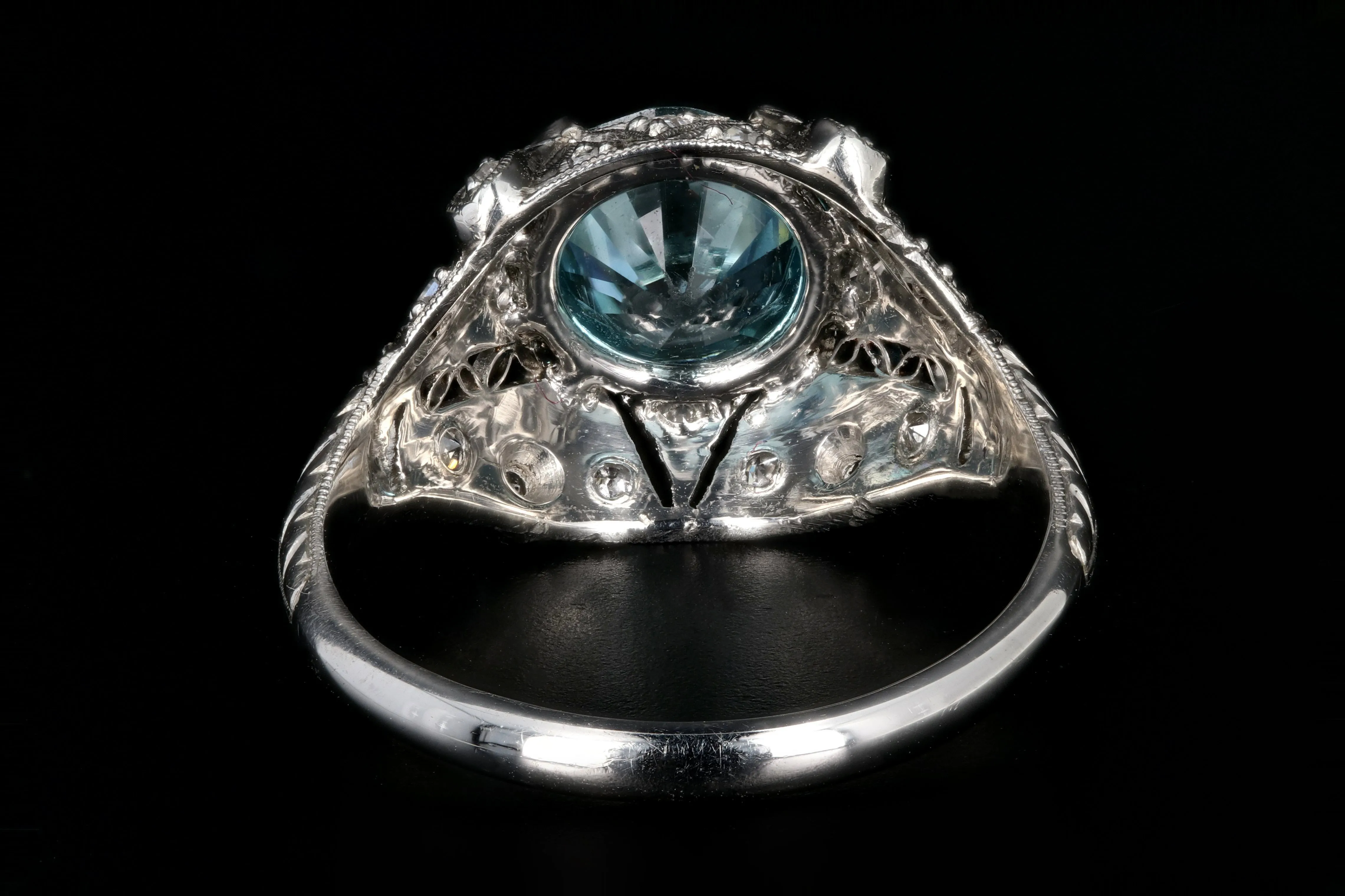 Art Deco Platinum 2.1CT Blue Zircon and Diamond Ring