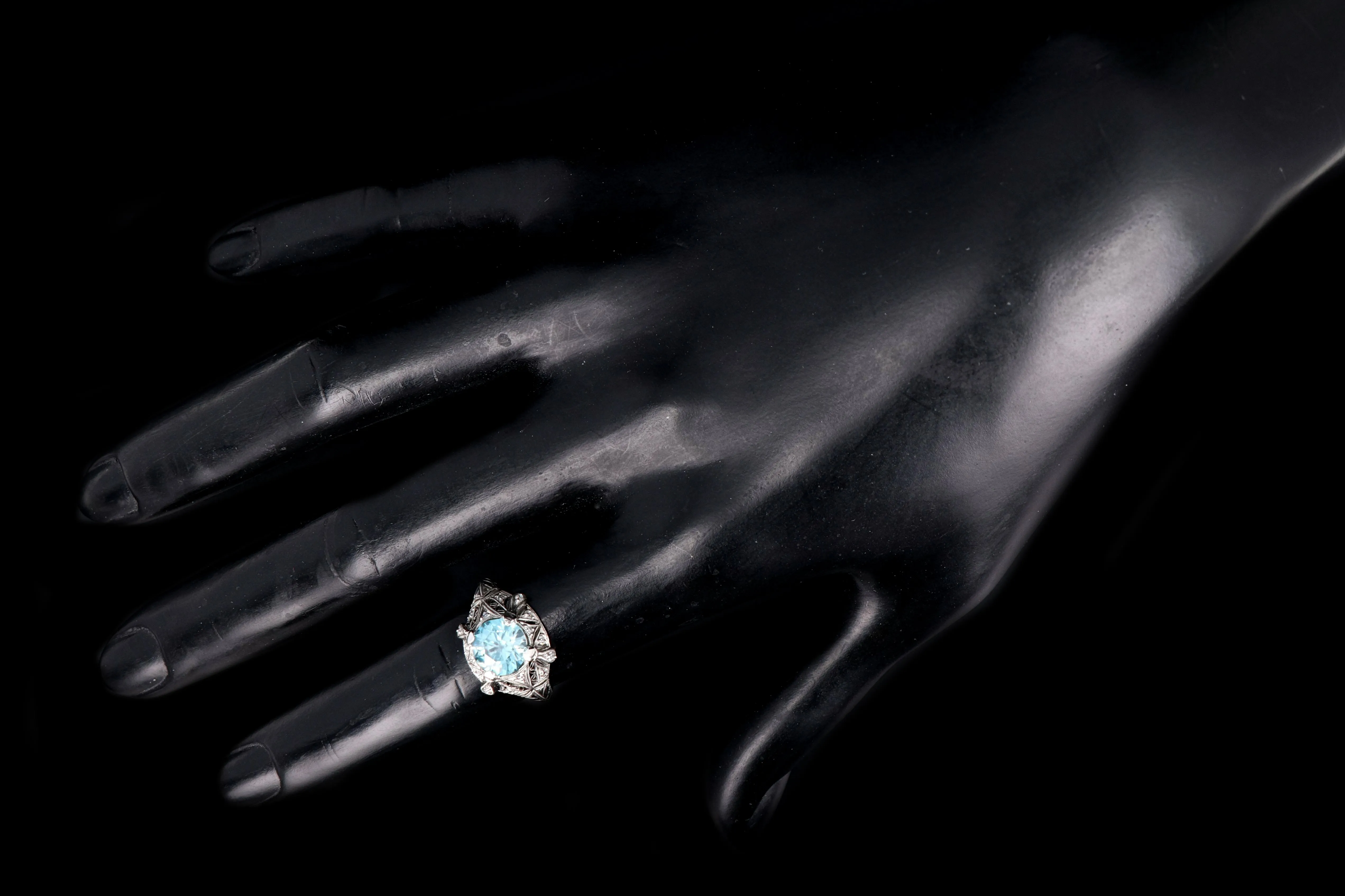 Art Deco Platinum 2.1CT Blue Zircon and Diamond Ring