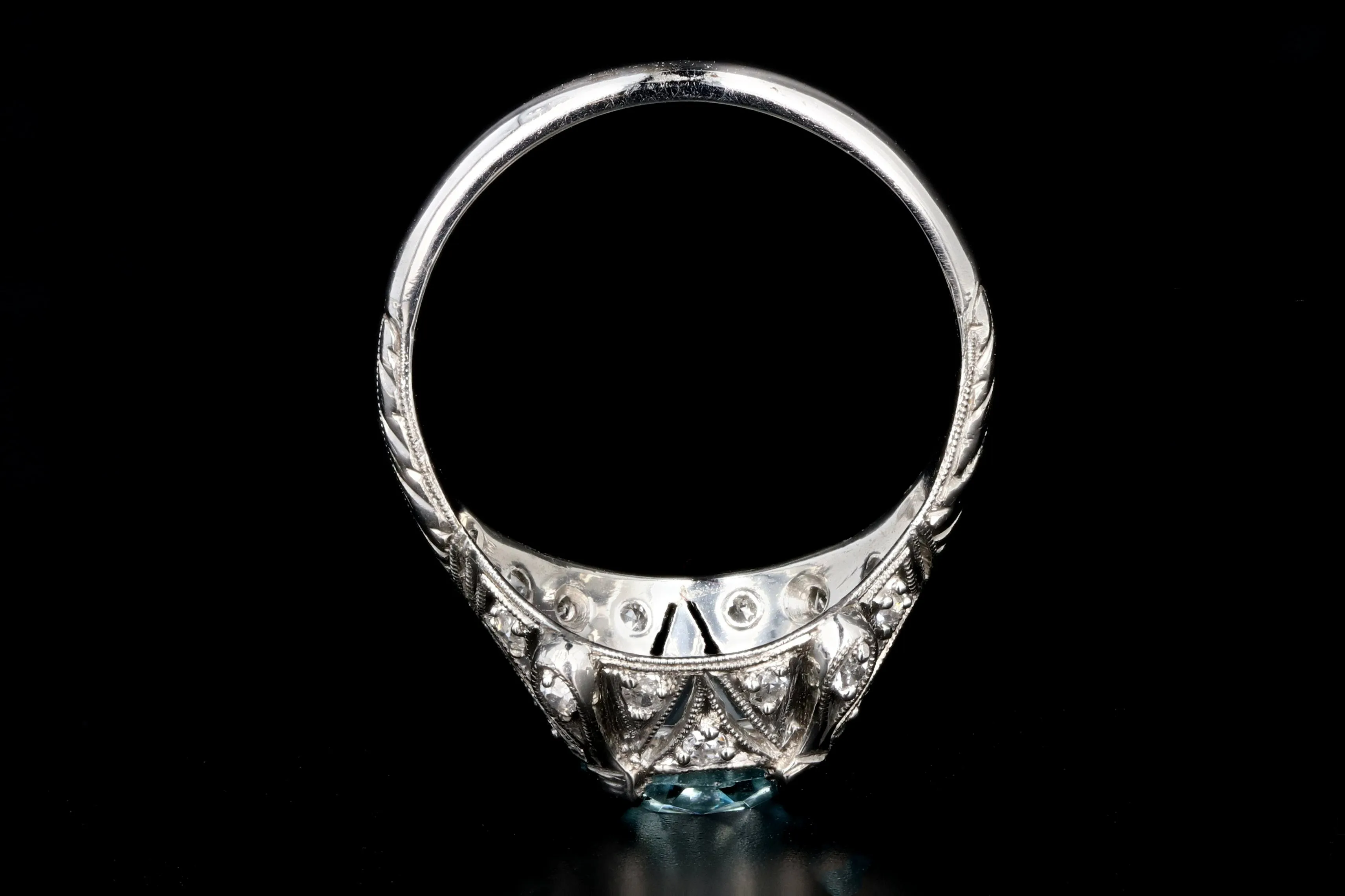 Art Deco Platinum 2.1CT Blue Zircon and Diamond Ring
