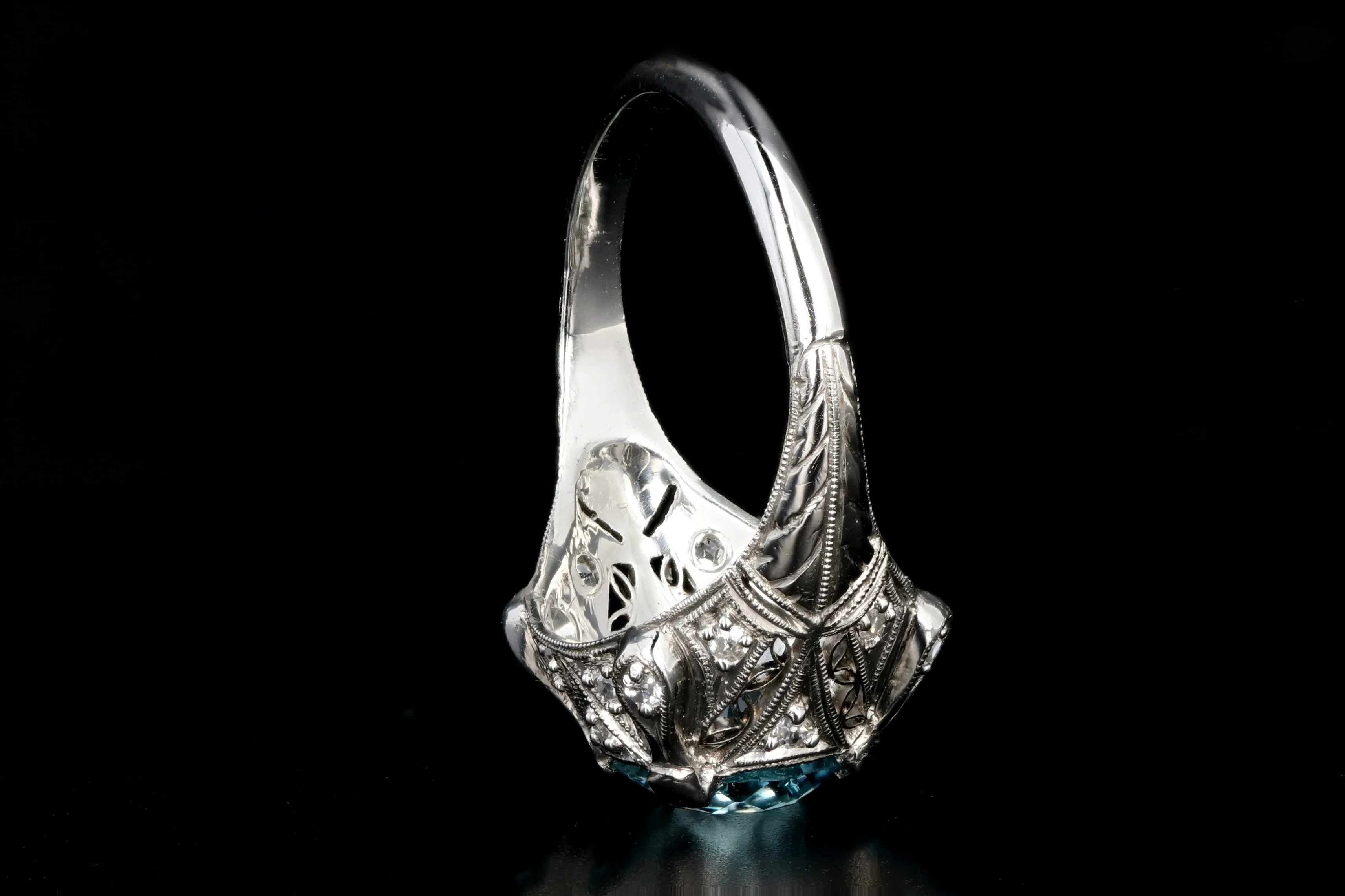 Art Deco Platinum 2.1CT Blue Zircon and Diamond Ring