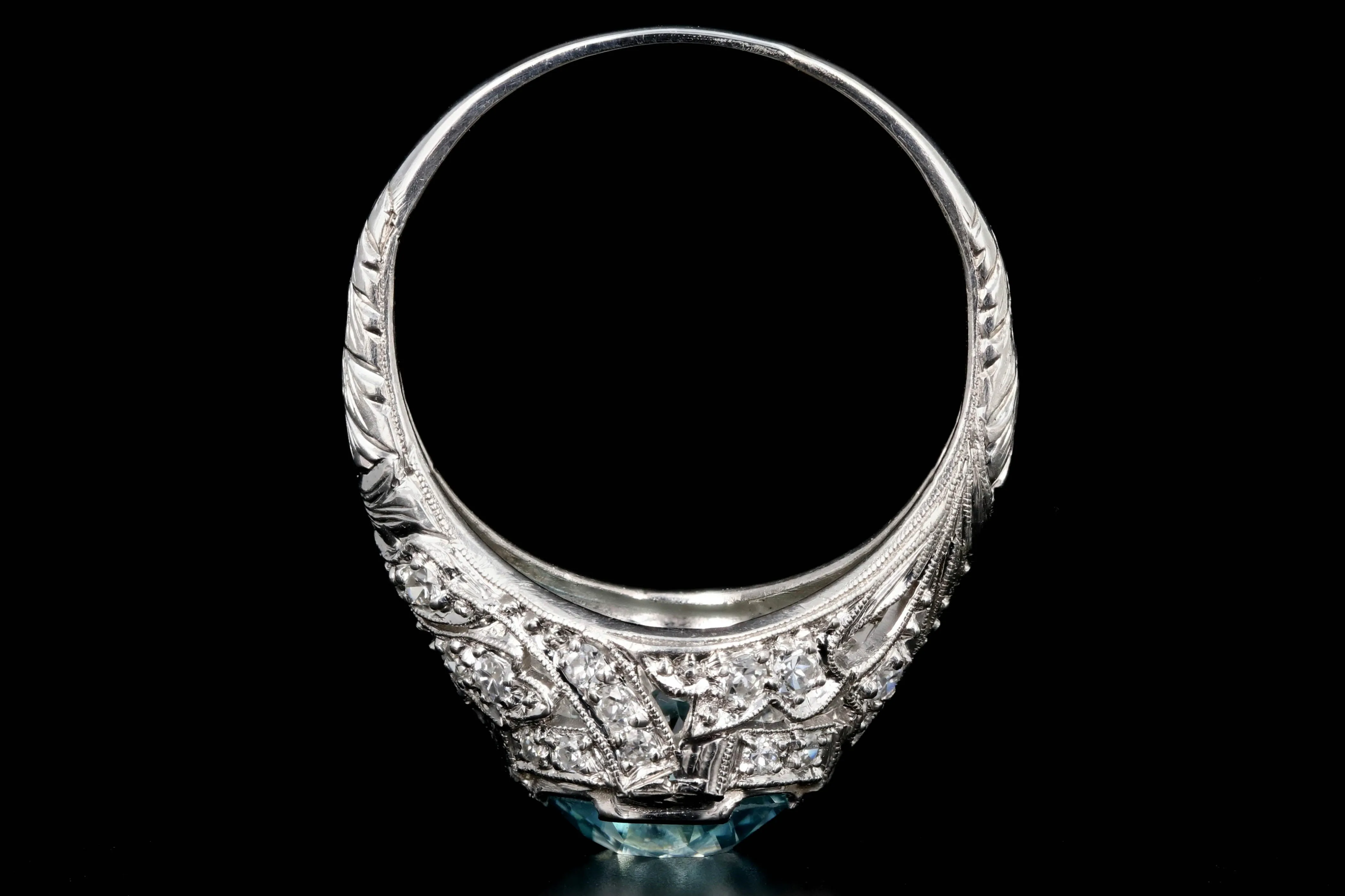 Art Deco Platinum 2.63 Carat Blue Zircon and Diamond Ring