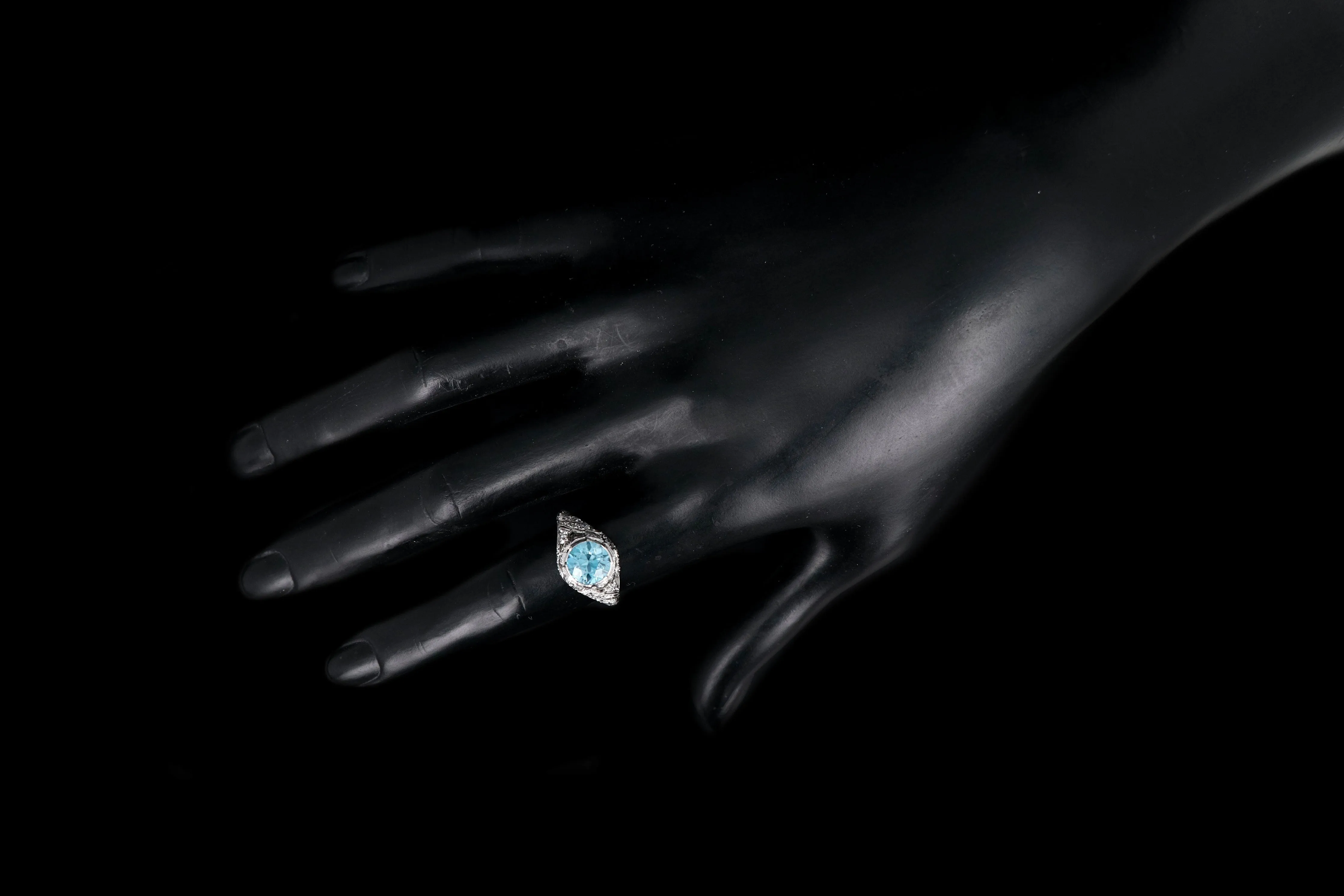 Art Deco Platinum 2.63 Carat Blue Zircon and Diamond Ring