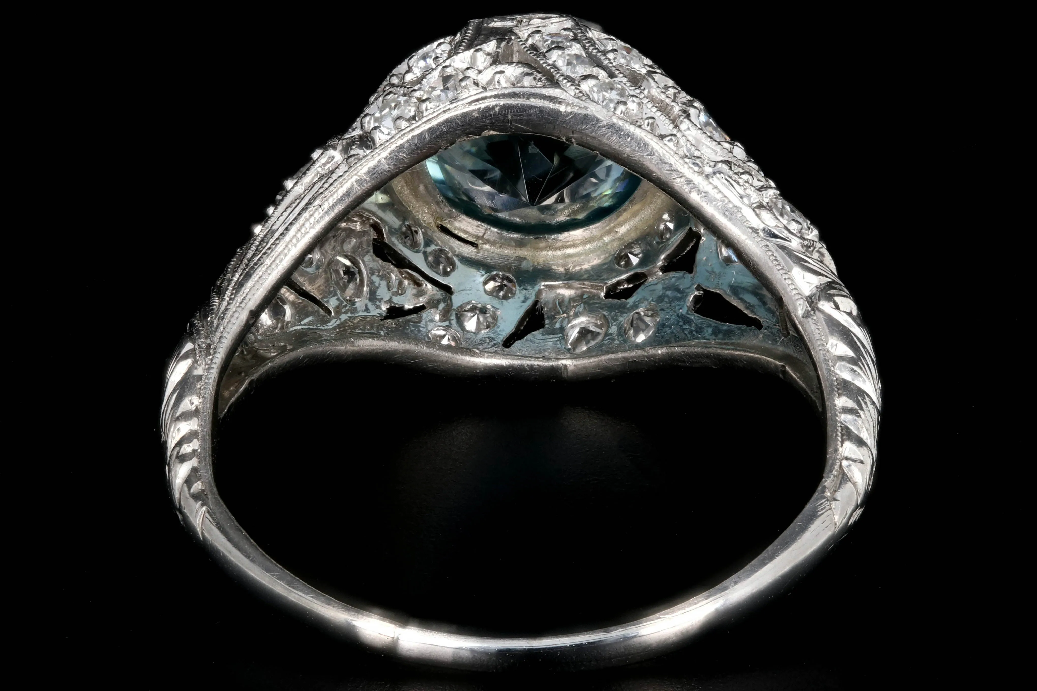 Art Deco Platinum 2.63 Carat Blue Zircon and Diamond Ring