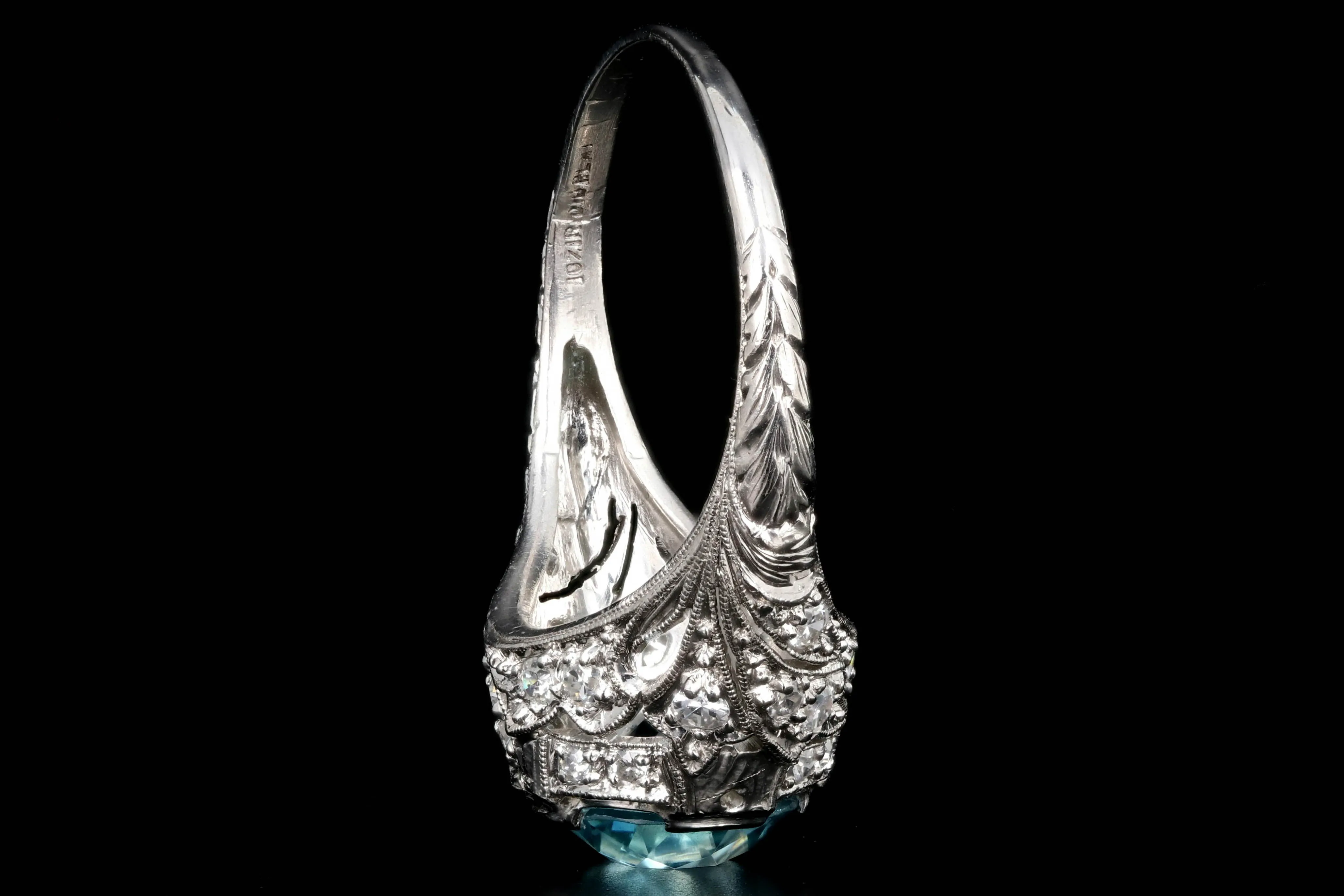 Art Deco Platinum 2.63 Carat Blue Zircon and Diamond Ring