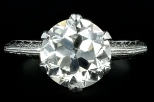 Art Deco Platinum 2.86 Carat Old European Cut Diamond Engagement Ring GIA Certified