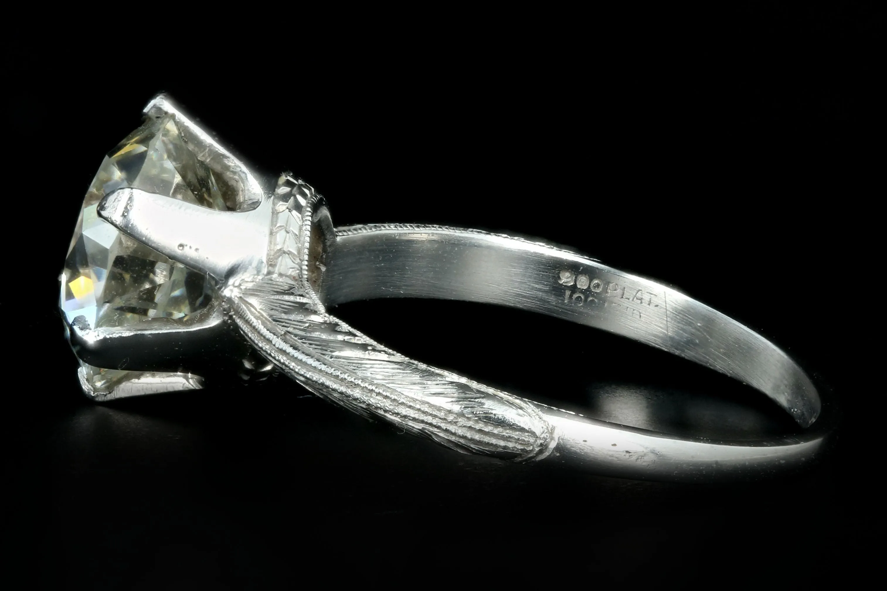 Art Deco Platinum 2.86 Carat Old European Cut Diamond Engagement Ring GIA Certified