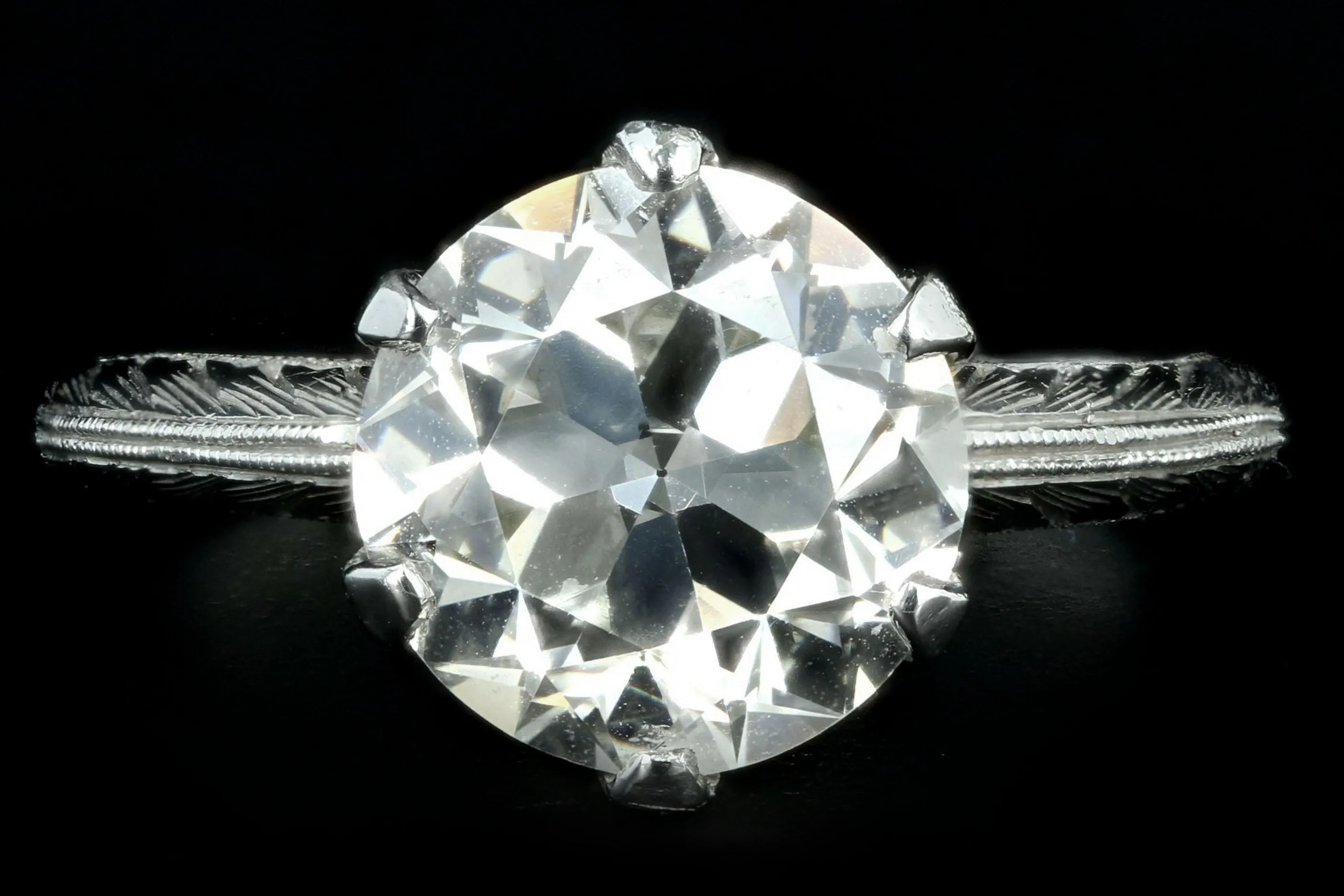 Art Deco Platinum 2.86 Carat Old European Cut Diamond Engagement Ring GIA Certified