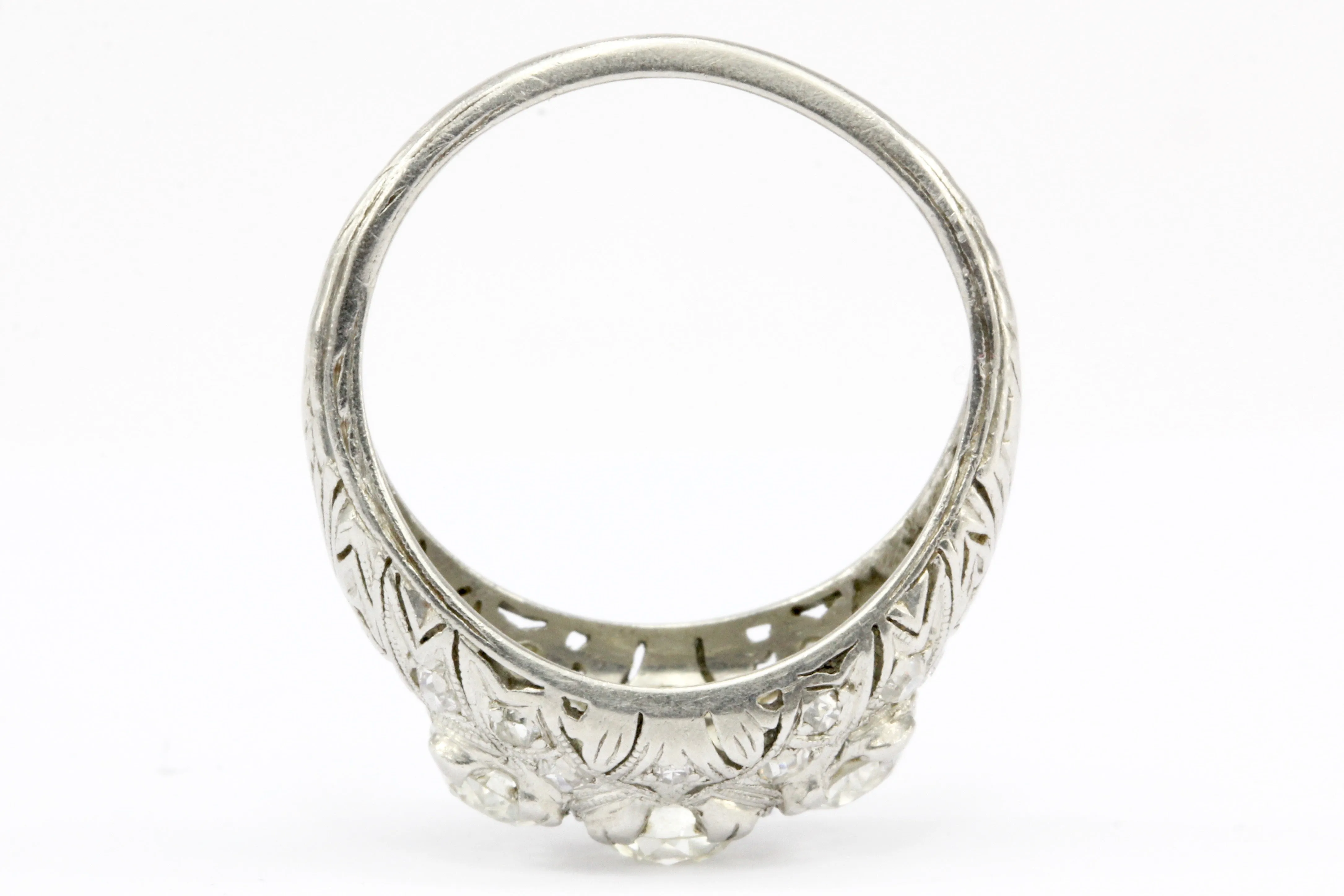 Art Deco Platinum 3 Stone Old European Cut Diamond Ring Size 6.25