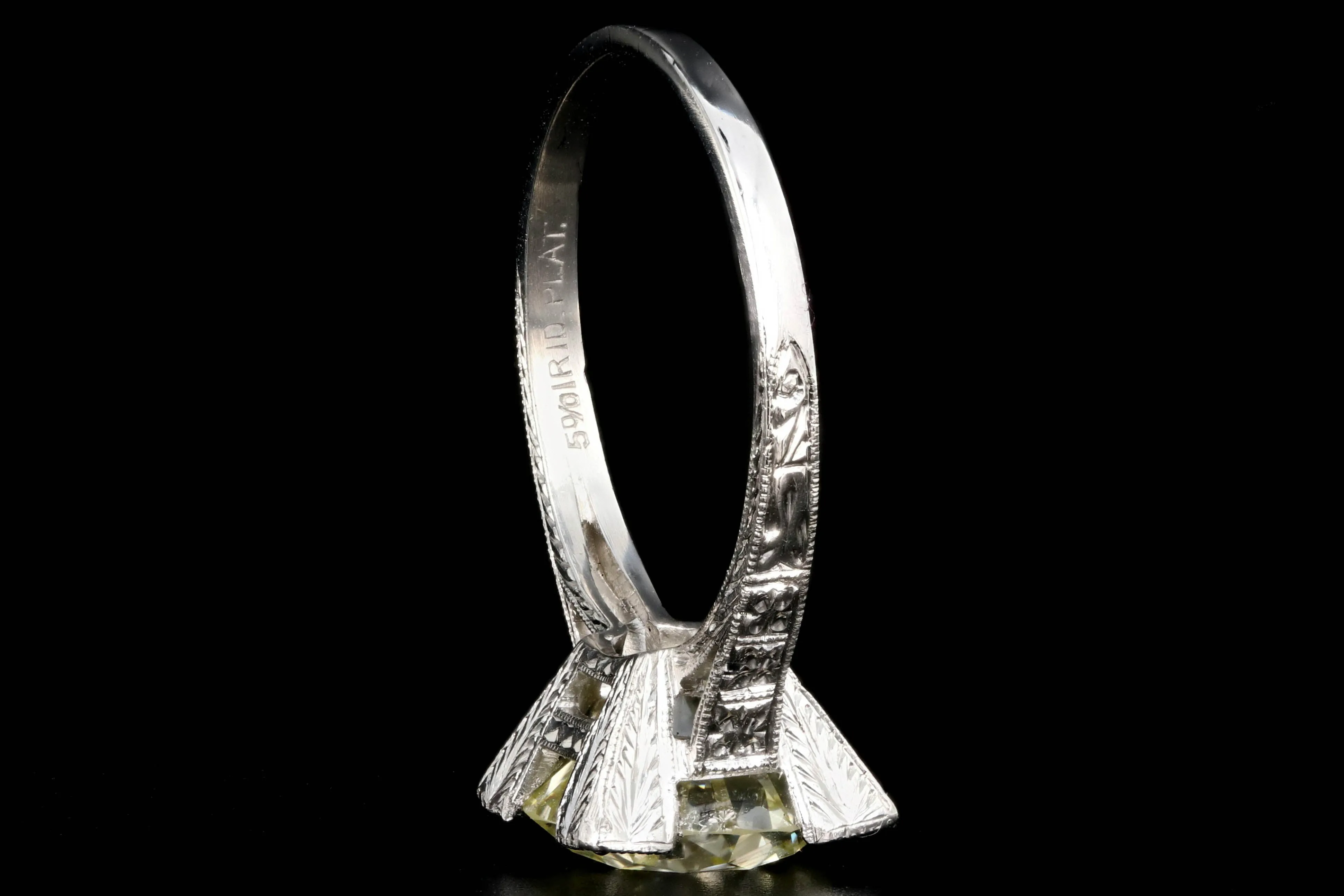 Art Deco Platinum 3.32 Carat Old European Cut Diamond Ring GIA Certified
