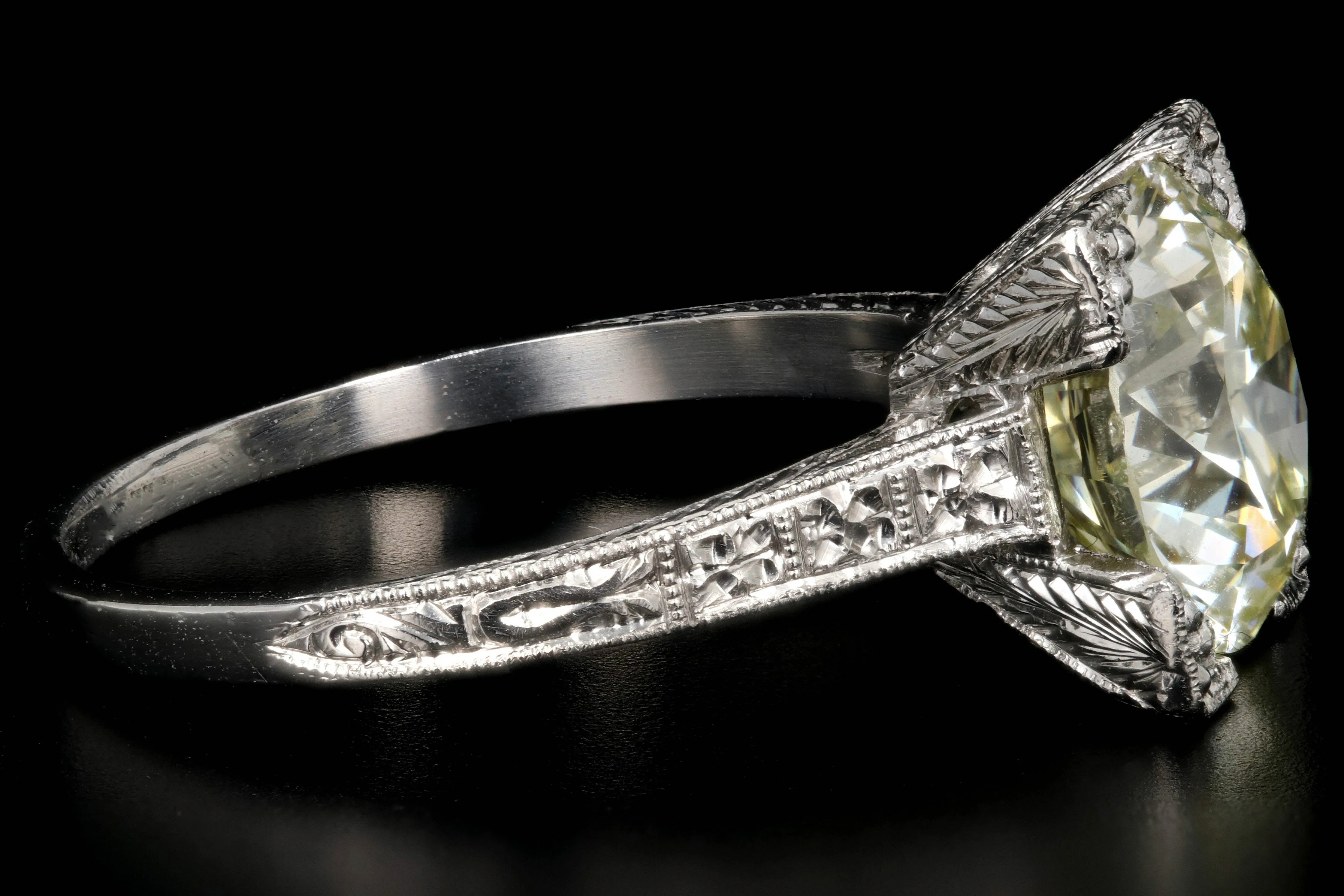 Art Deco Platinum 3.32 Carat Old European Cut Diamond Ring GIA Certified