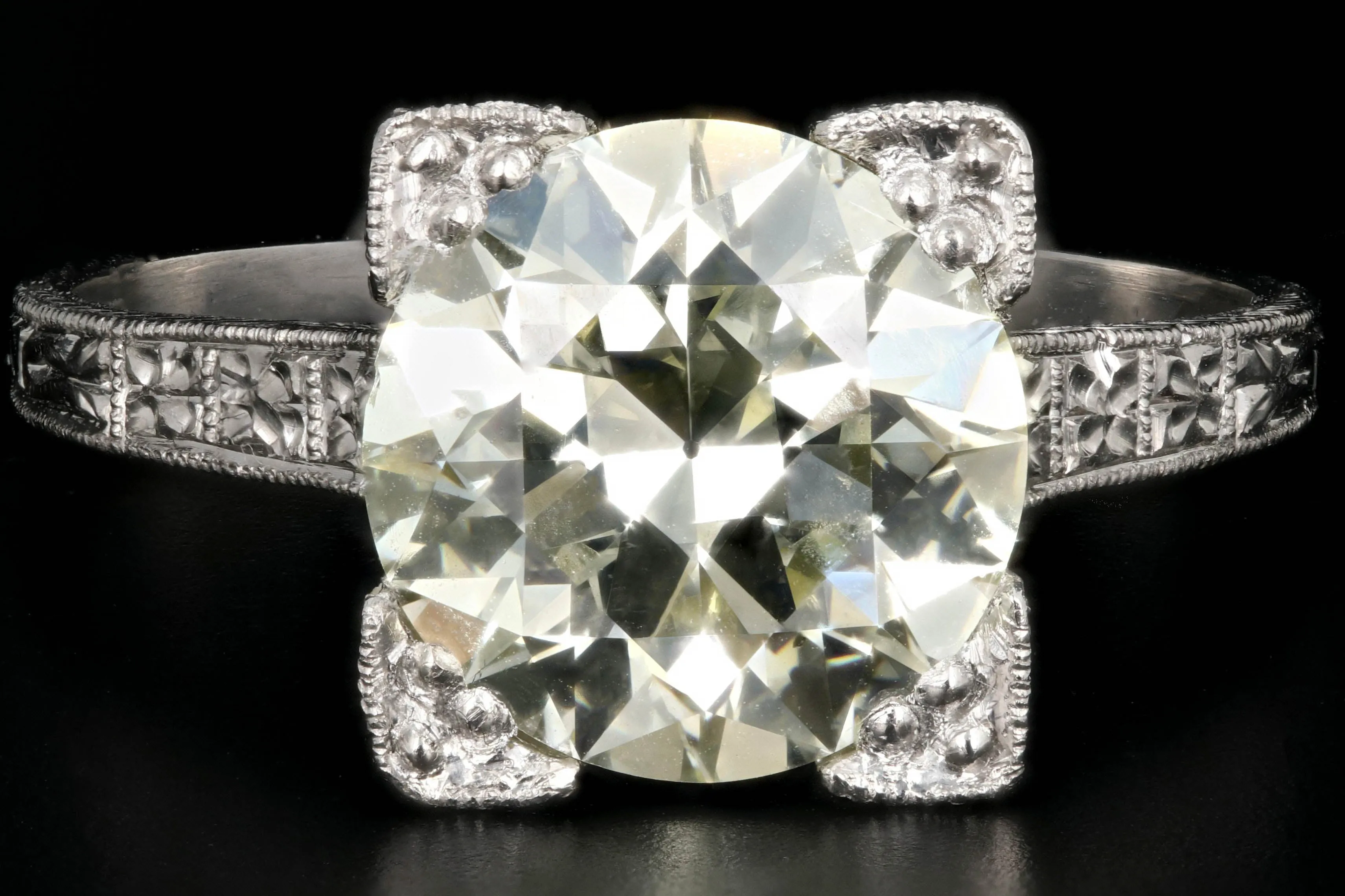 Art Deco Platinum 3.32 Carat Old European Cut Diamond Ring GIA Certified