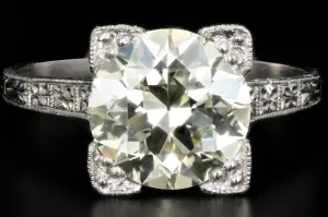 Art Deco Platinum 3.32 Carat Old European Cut Diamond Ring GIA Certified