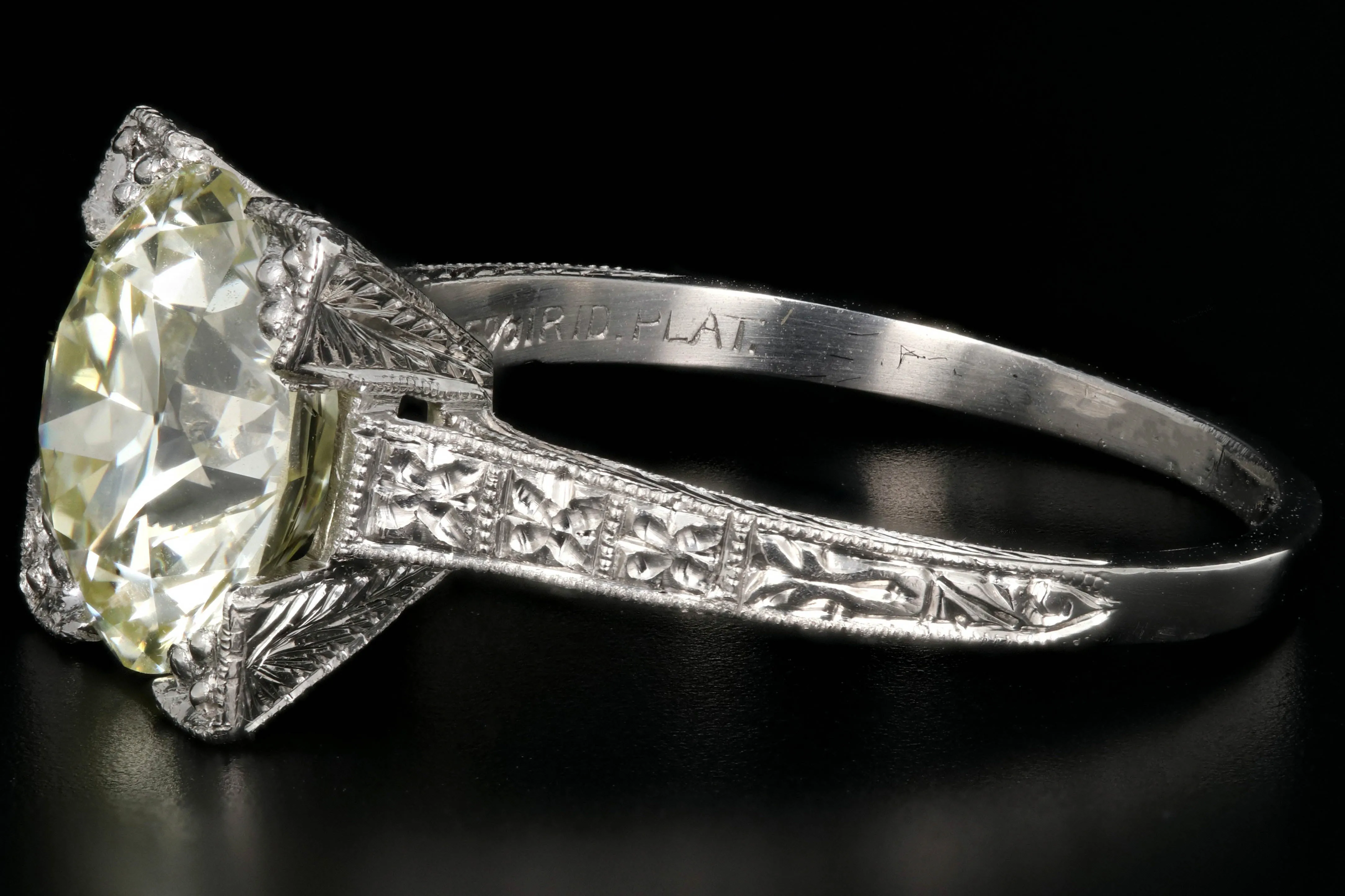 Art Deco Platinum 3.32 Carat Old European Cut Diamond Ring GIA Certified