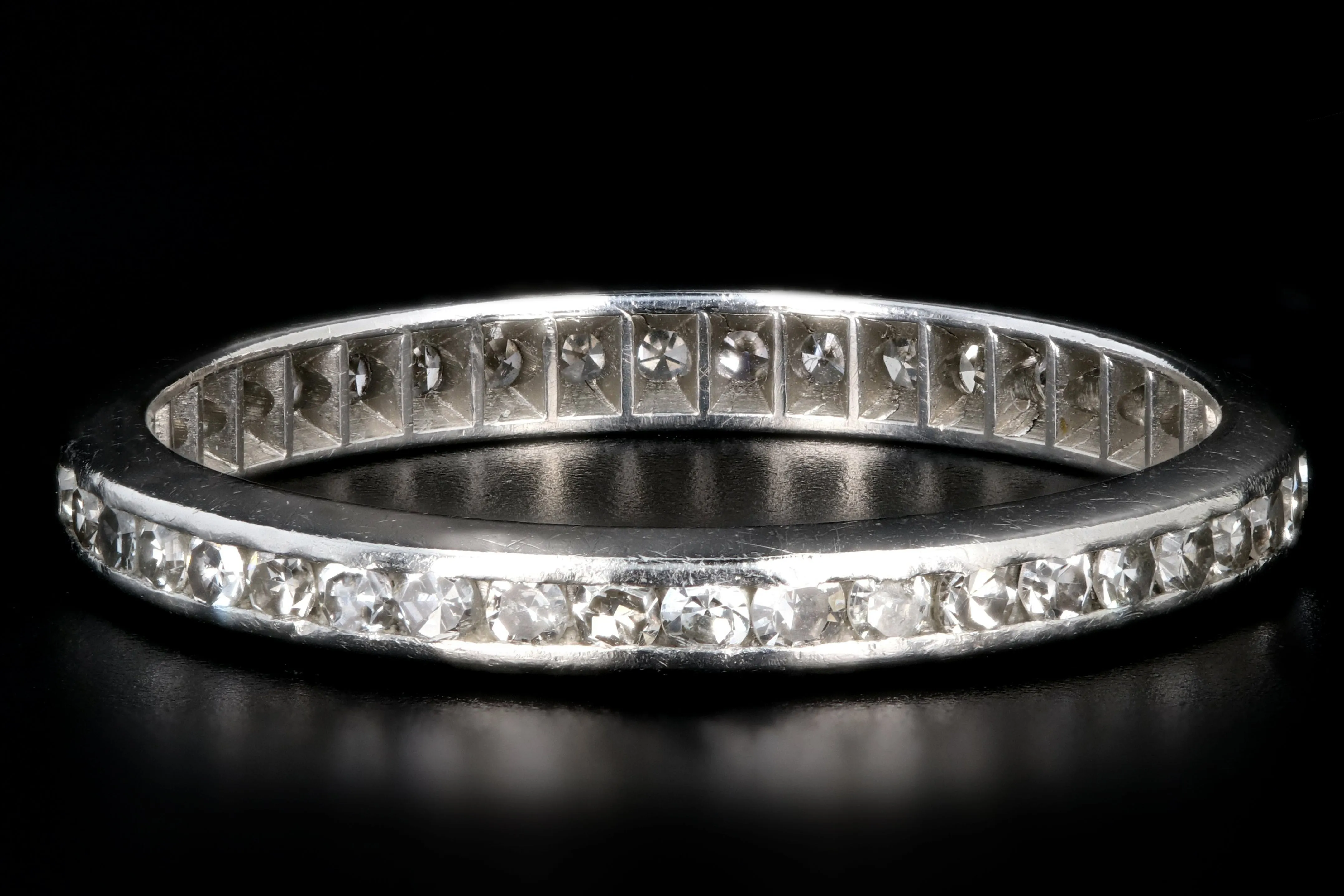 Art Deco Platinum .50 Carat Single Cut Diamond Eternity Band Dated 11.28.36