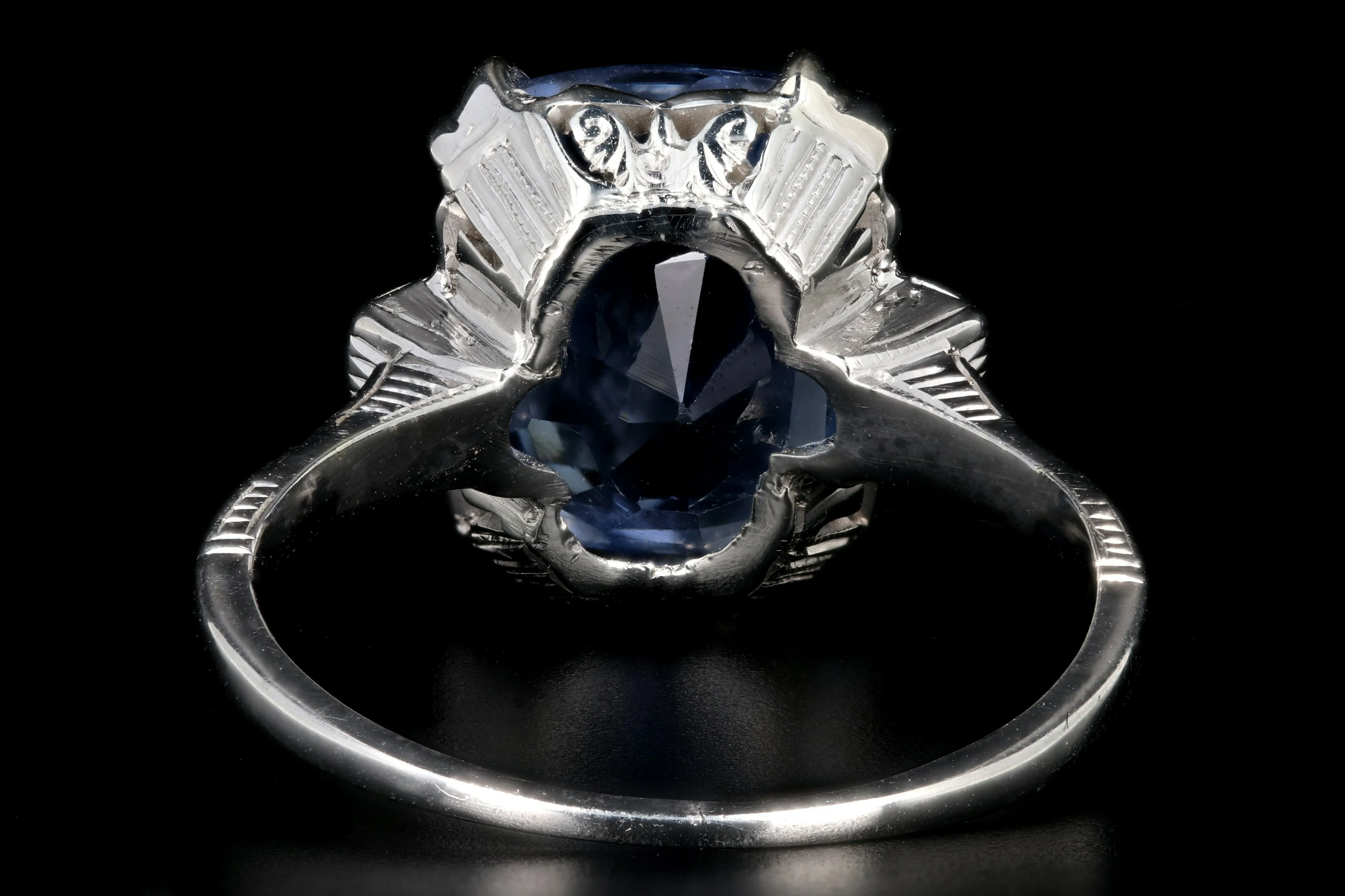 Art Deco Platinum 5.5 Carat Natural No Heat Ceylon Sapphire Ring GIA Certified