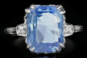 Art Deco Platinum 5.5 Carat Natural No Heat Ceylon Sapphire Ring GIA Certified