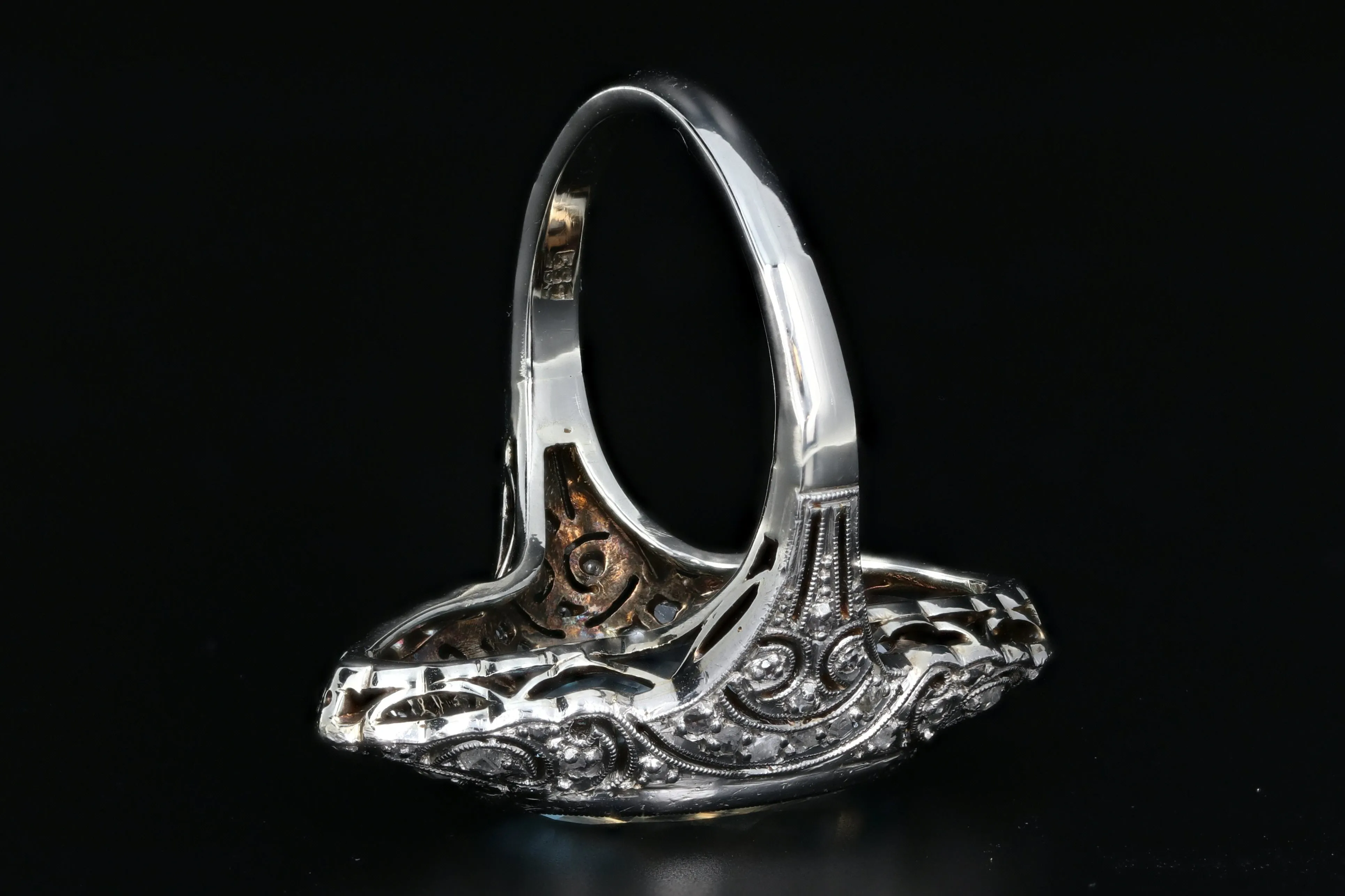 Art Deco Platinum 5.6 CT Aquamarine and Single Cut Diamond Ring