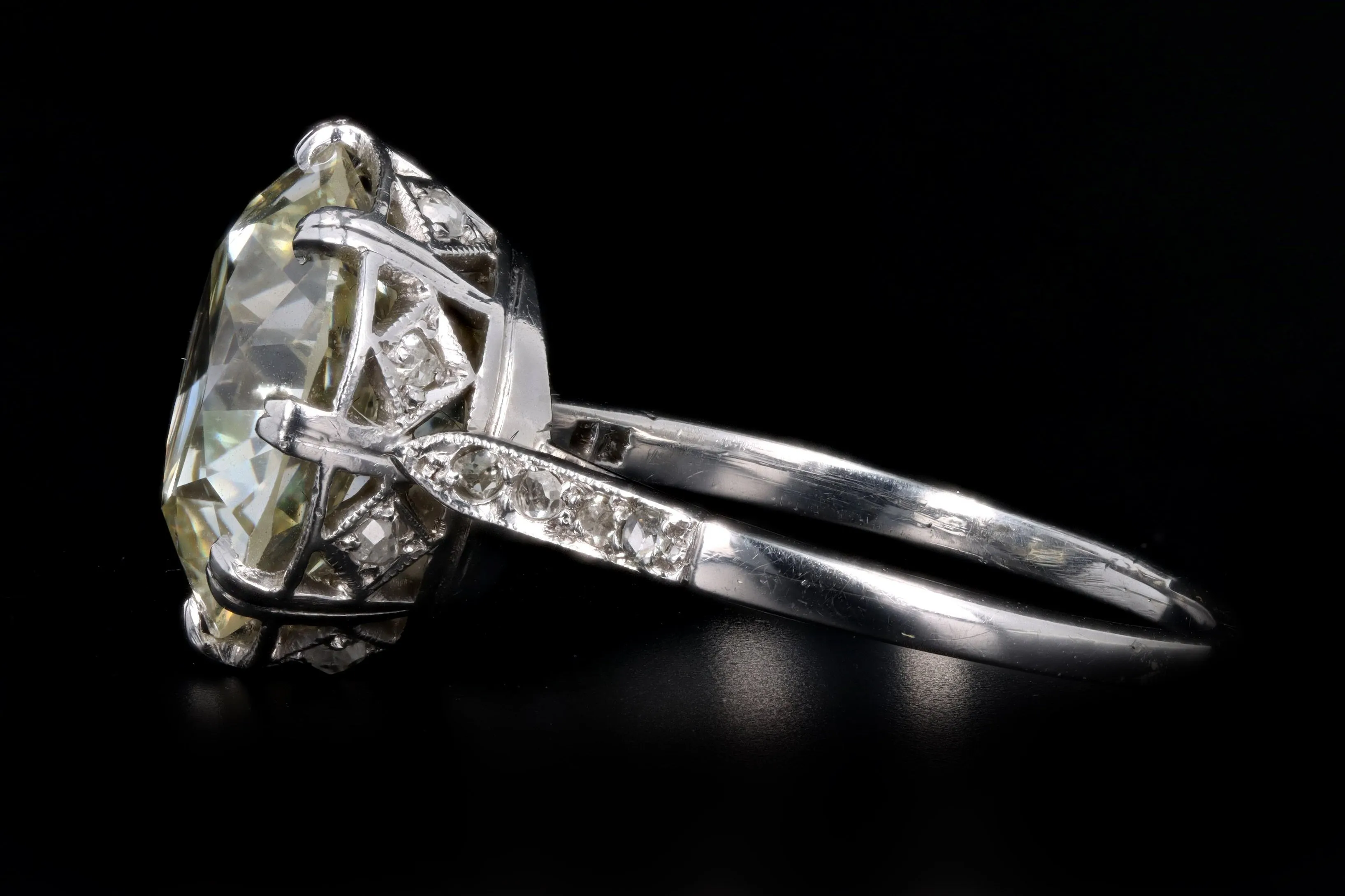 Art Deco Platinum 5.81 Carat Old European Cut Diamond Engagement Ring