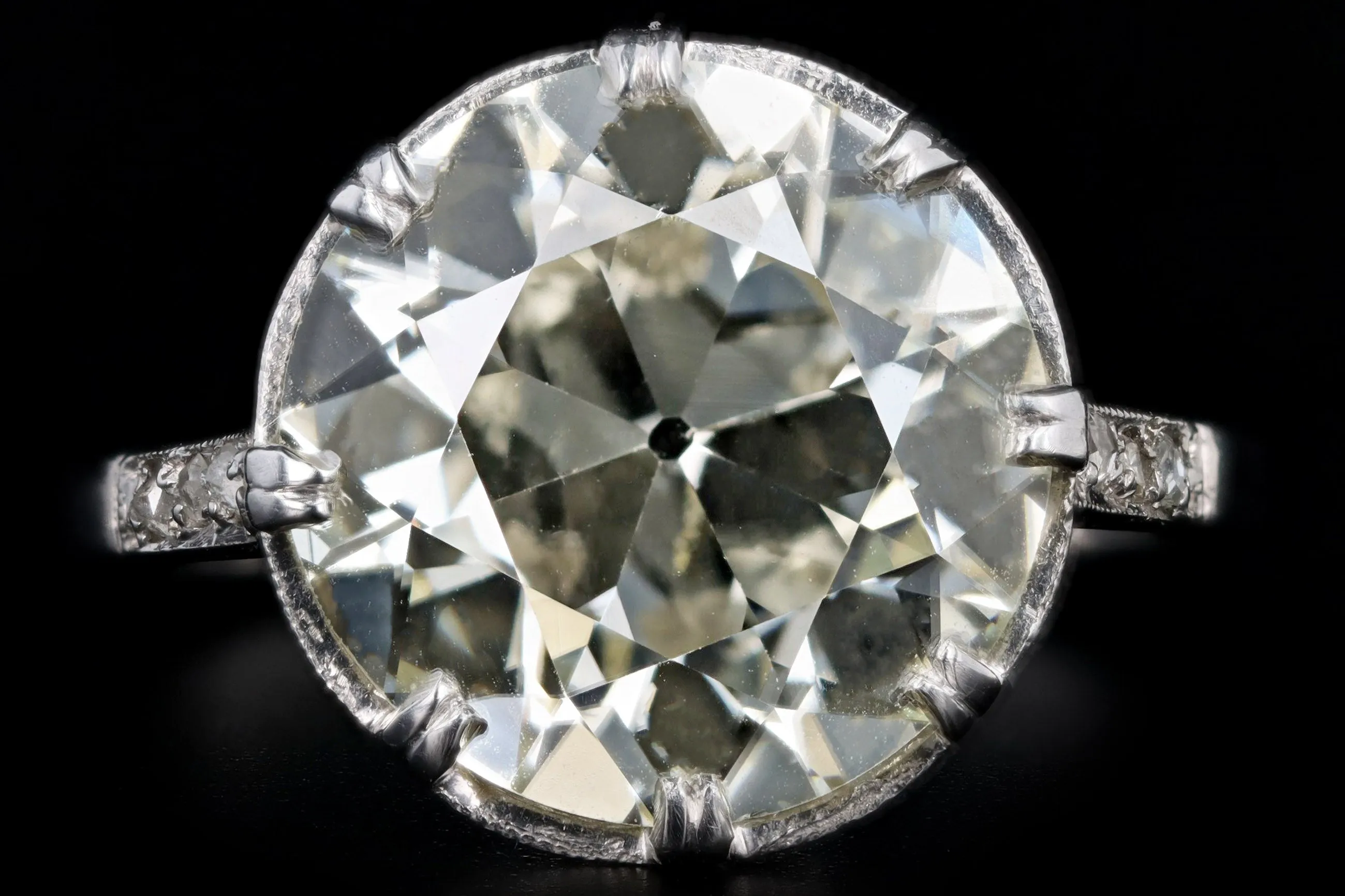 Art Deco Platinum 5.81 Carat Old European Cut Diamond Engagement Ring