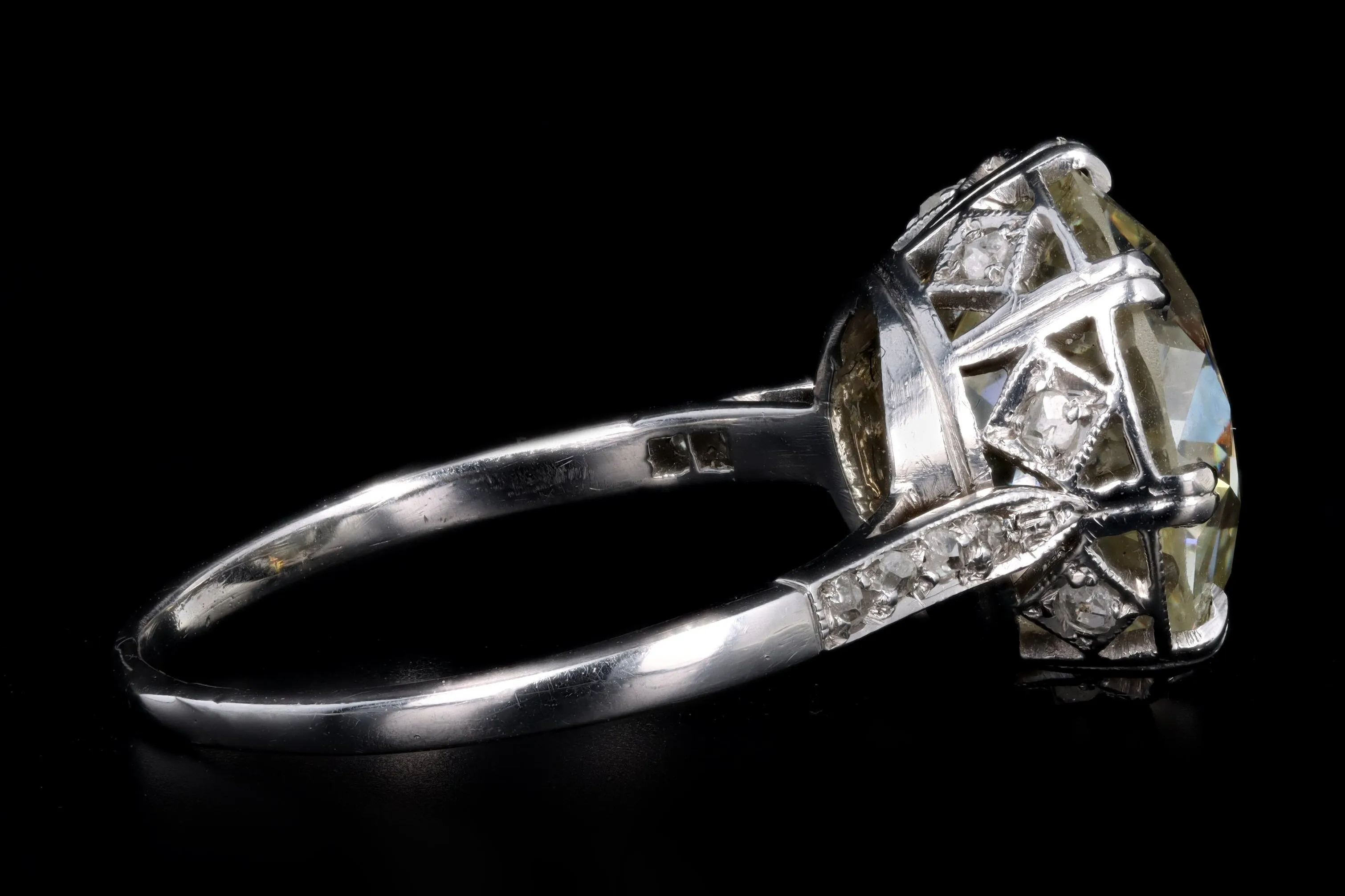 Art Deco Platinum 5.81 Carat Old European Cut Diamond Engagement Ring
