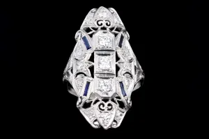 Art Deco Platinum .65 Carats Diamond & Synthetic Sapphire Statement Ring