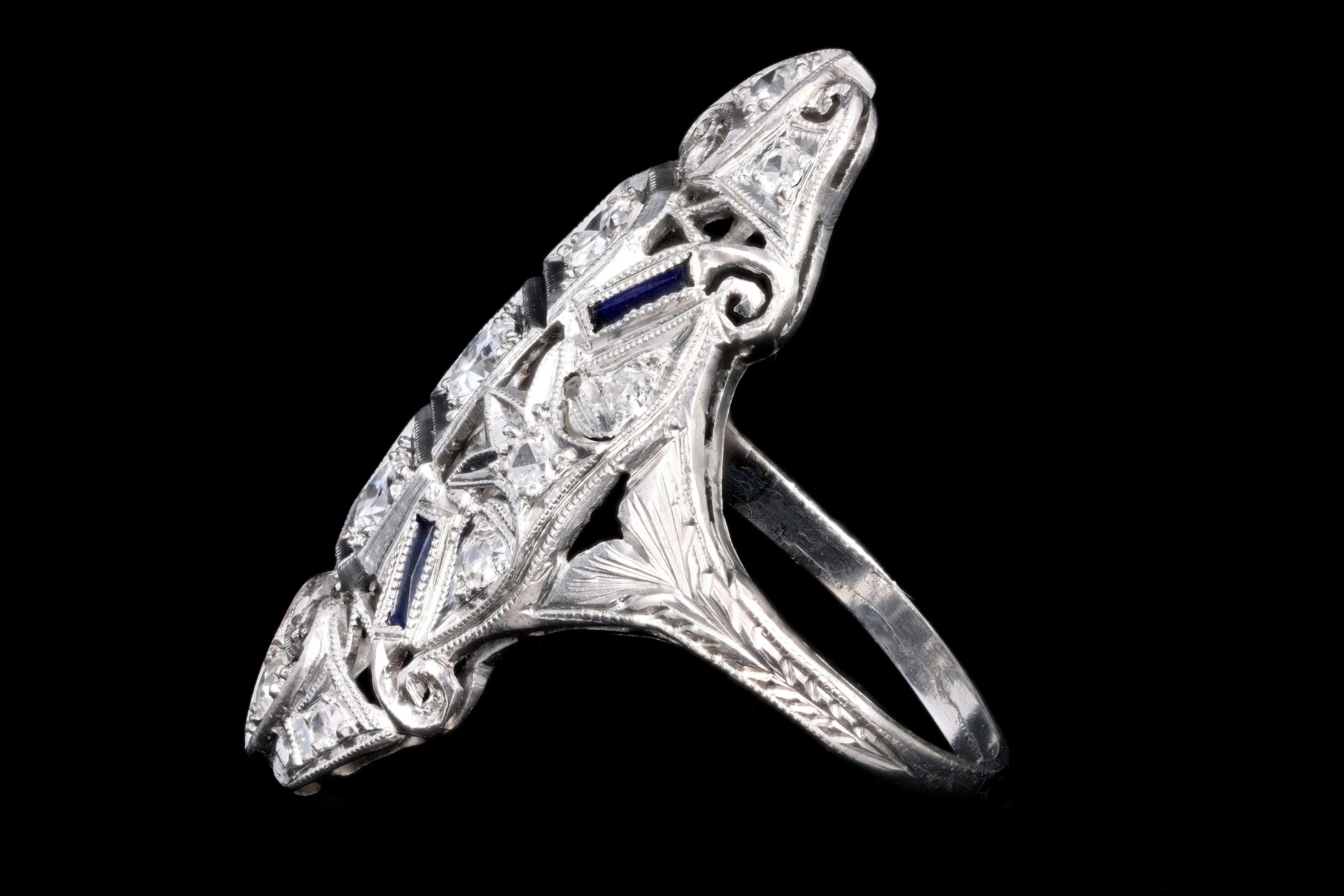 Art Deco Platinum .65 Carats Diamond & Synthetic Sapphire Statement Ring