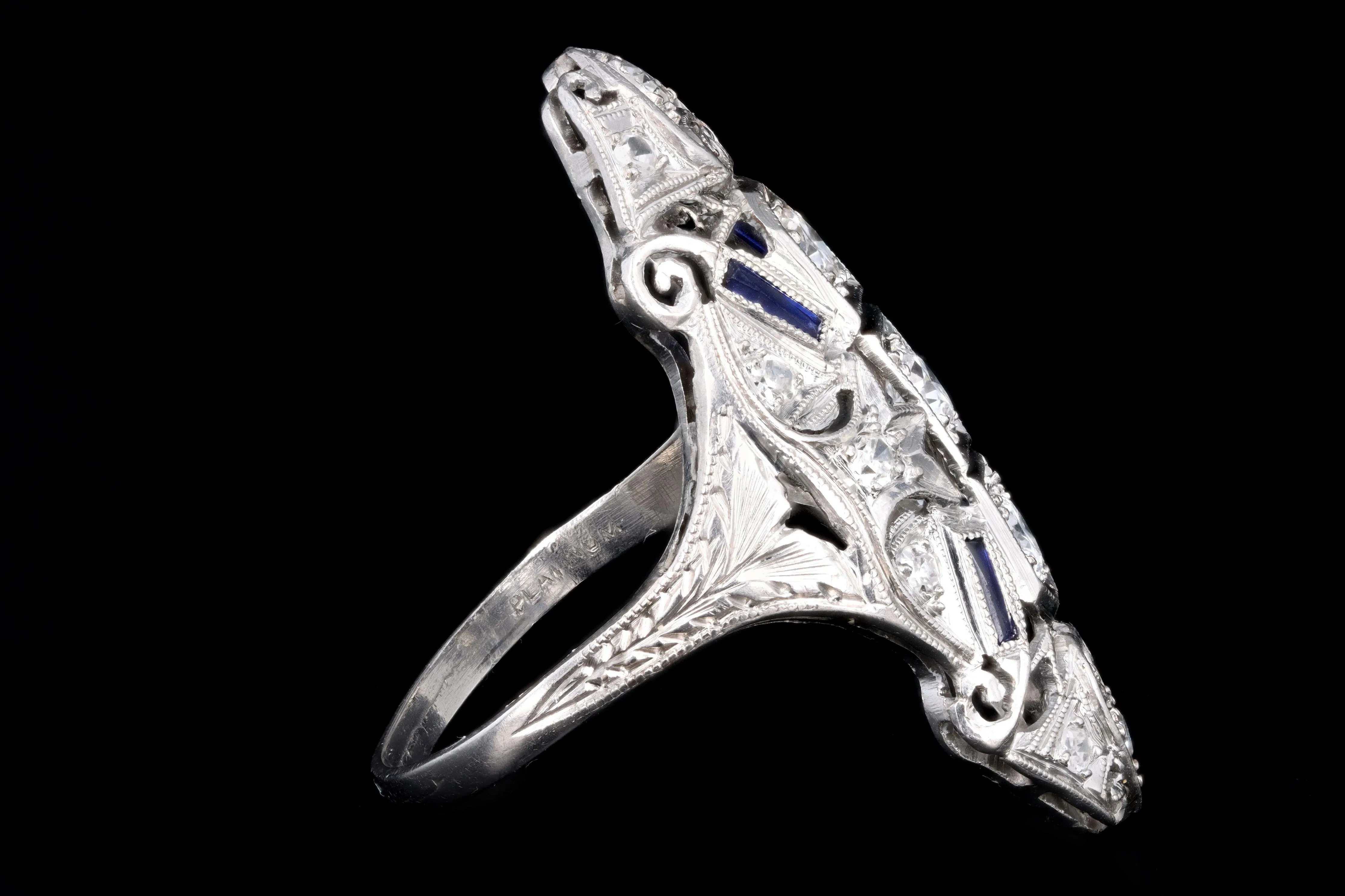 Art Deco Platinum .65 Carats Diamond & Synthetic Sapphire Statement Ring