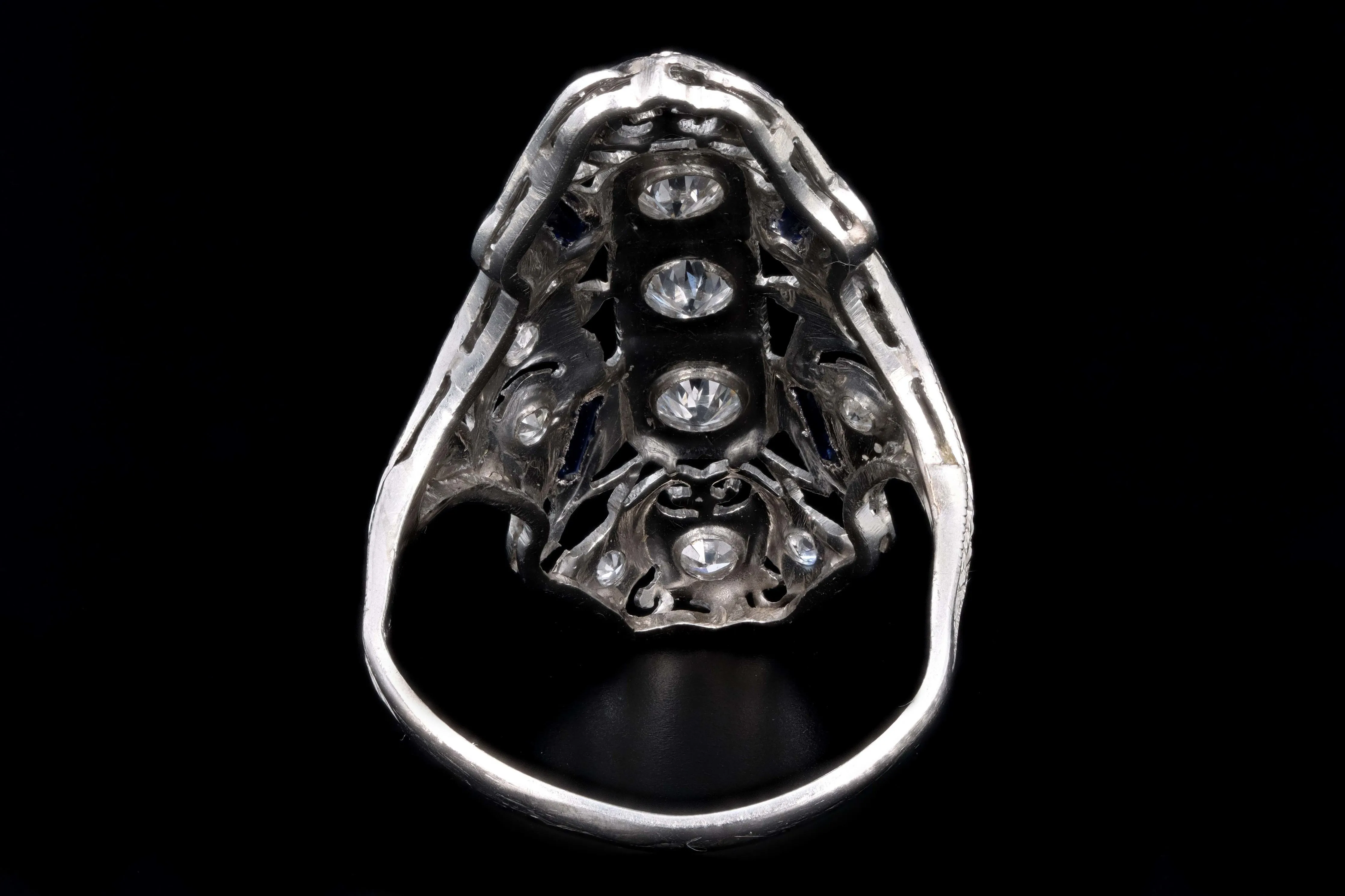 Art Deco Platinum .65 Carats Diamond & Synthetic Sapphire Statement Ring