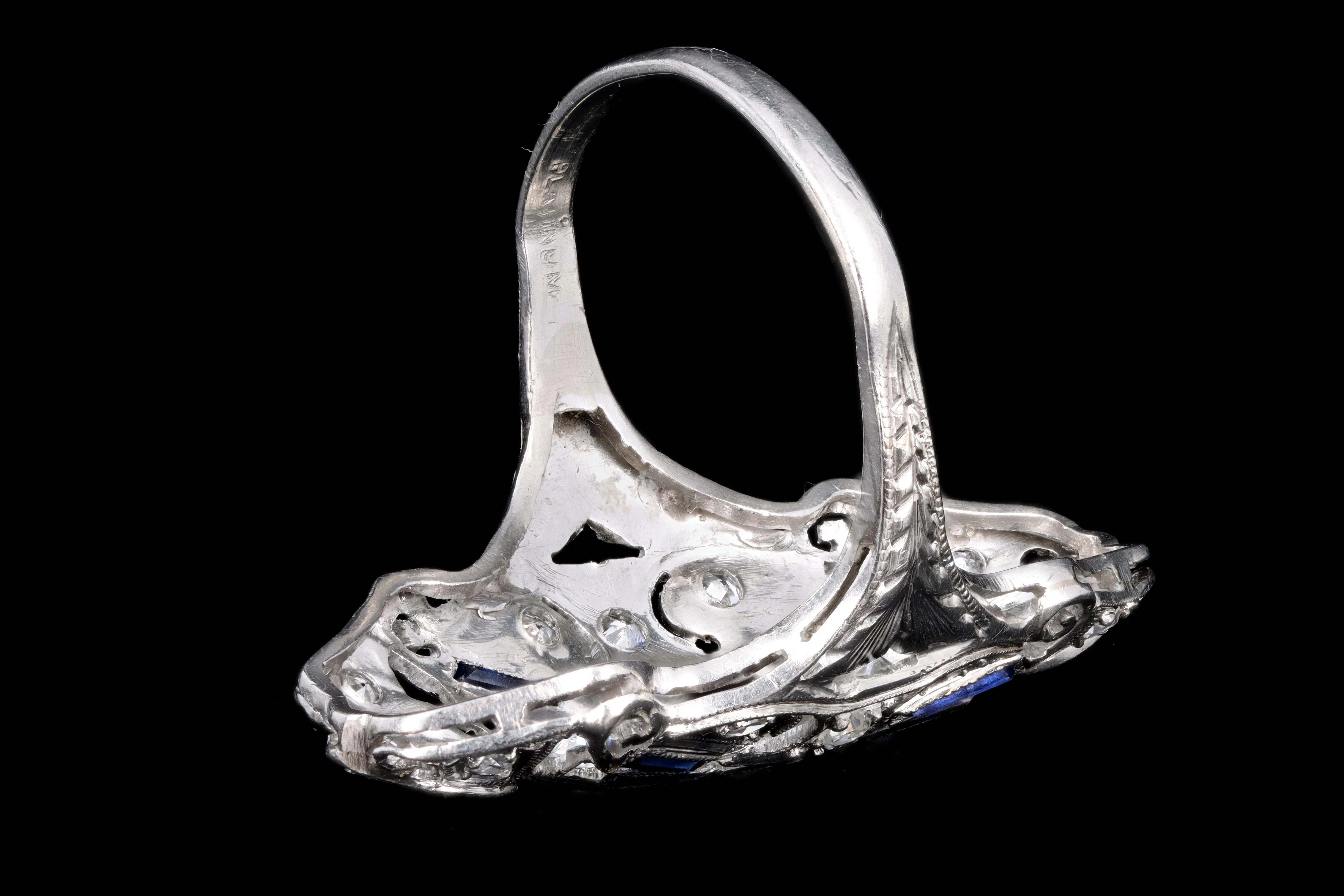 Art Deco Platinum .65 Carats Diamond & Synthetic Sapphire Statement Ring