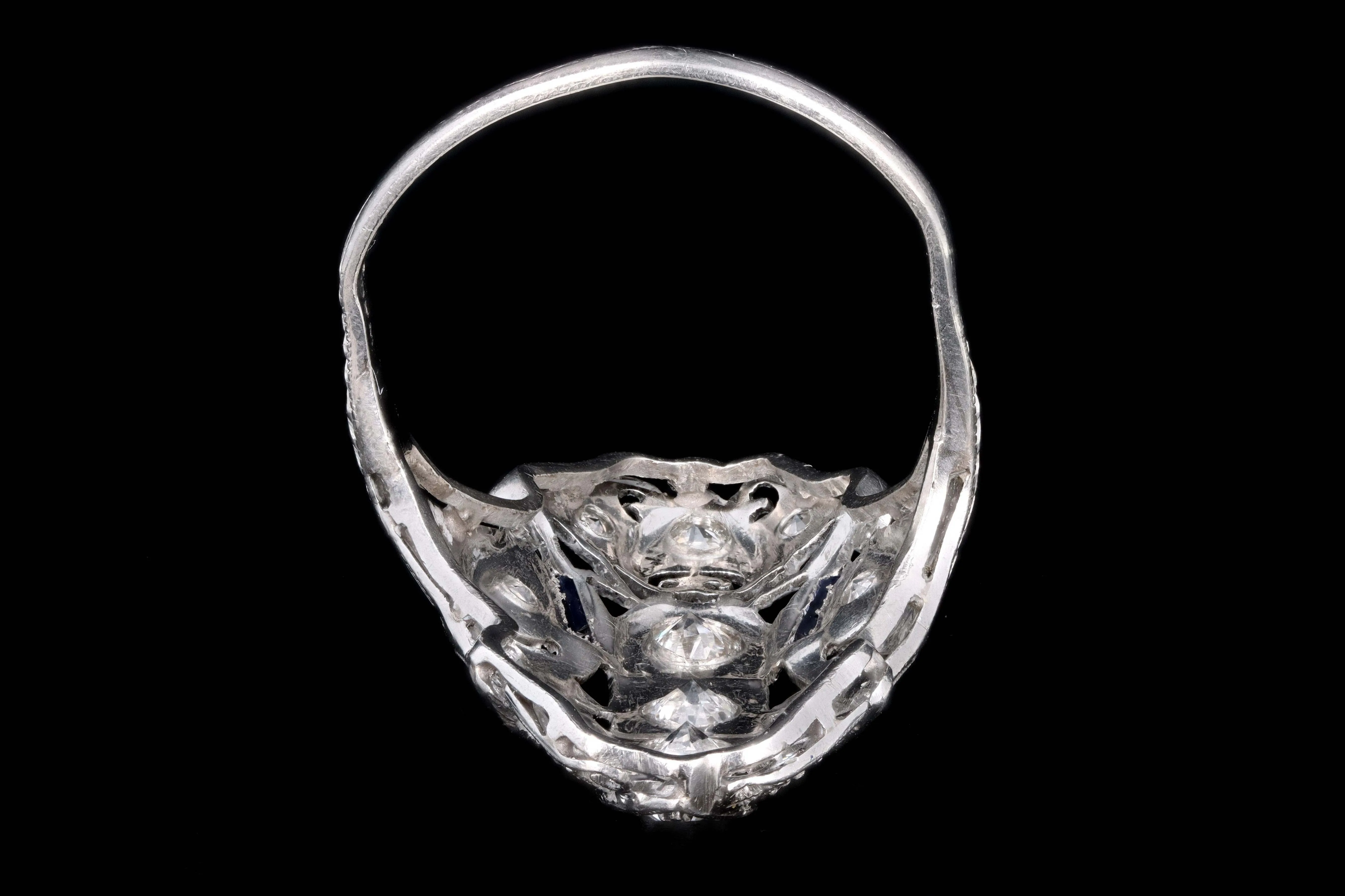 Art Deco Platinum .65 Carats Diamond & Synthetic Sapphire Statement Ring