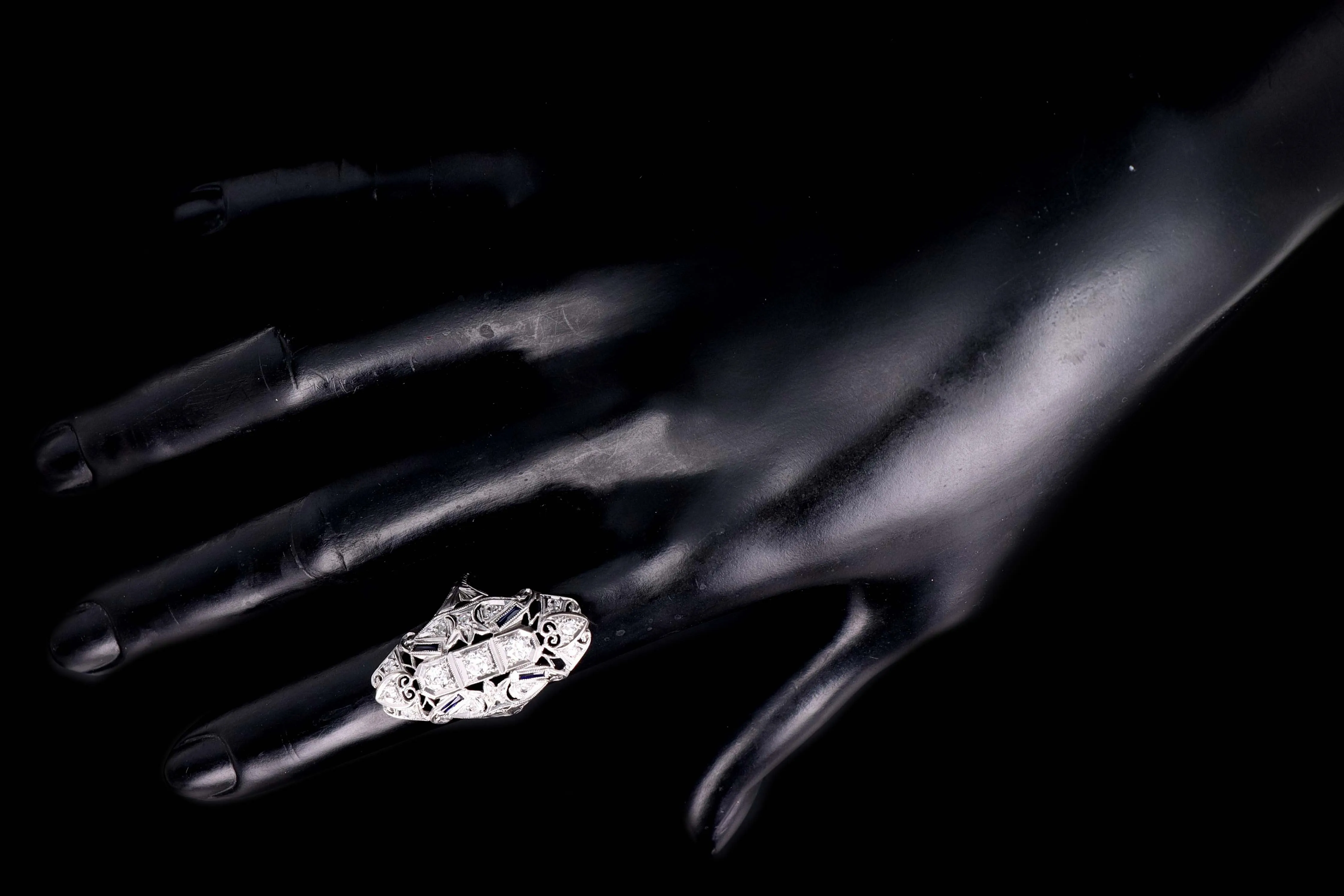 Art Deco Platinum .65 Carats Diamond & Synthetic Sapphire Statement Ring
