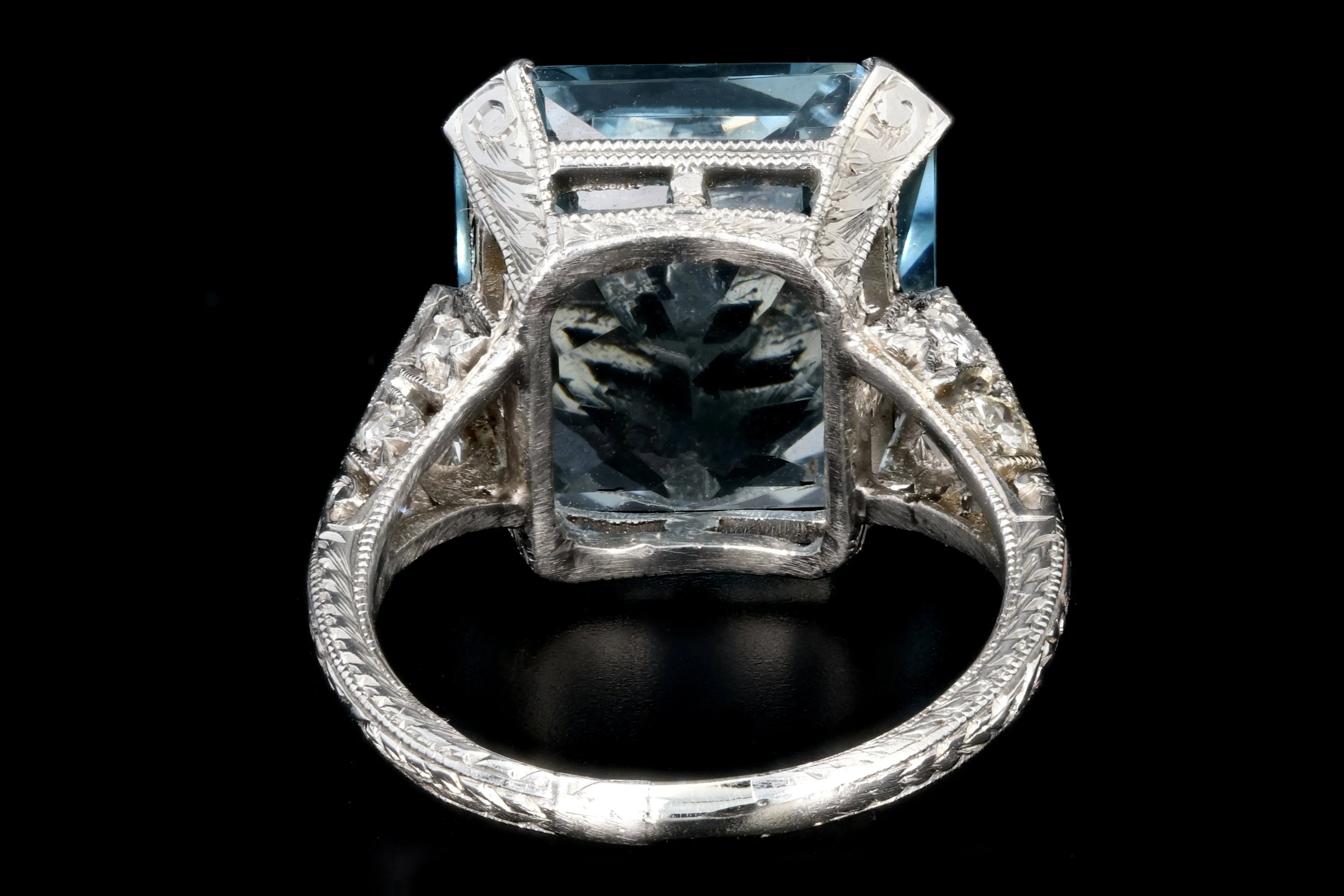 Art Deco Platinum 7 Carat Aquamarine and Diamond Ring