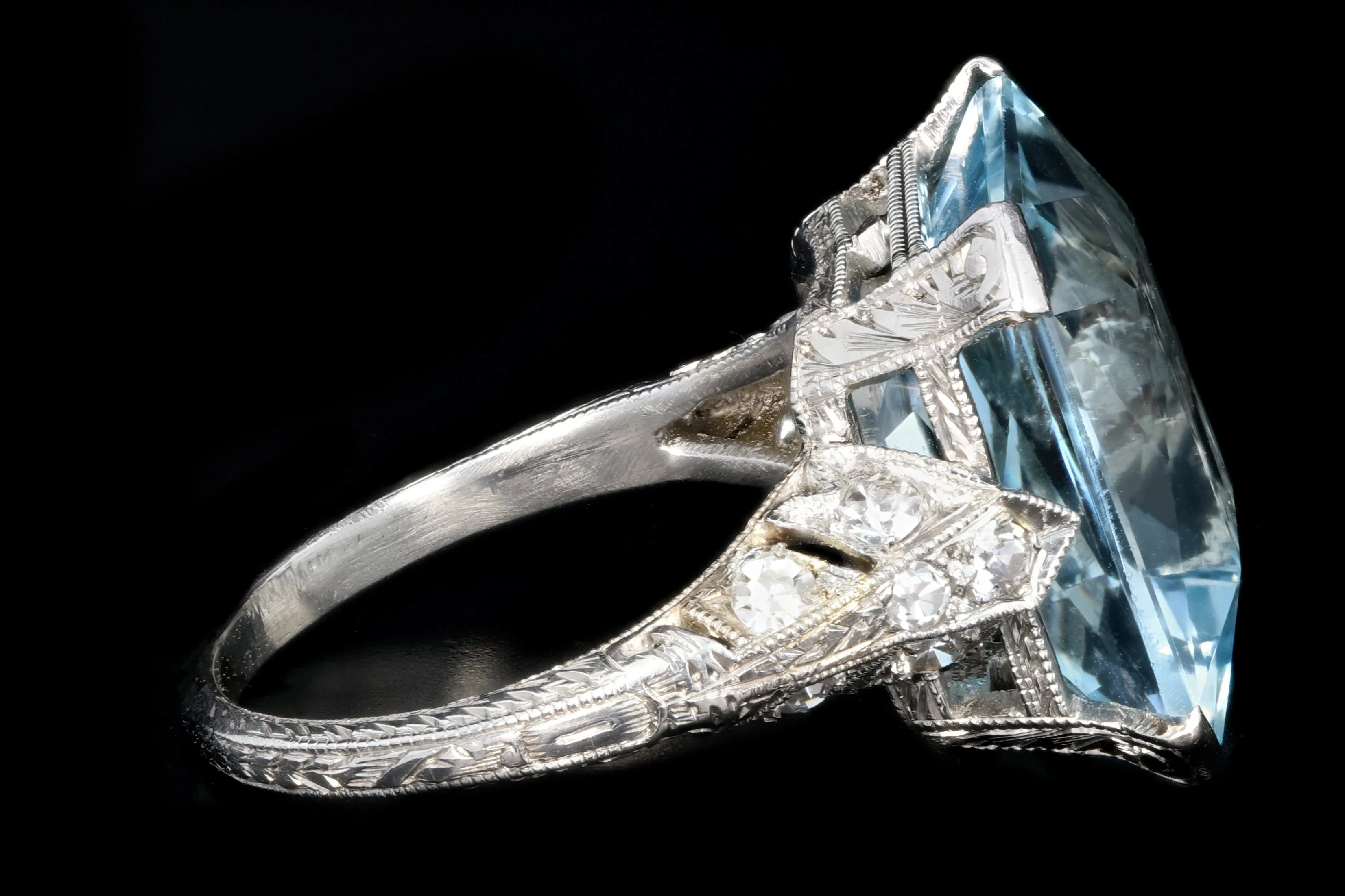 Art Deco Platinum 7 Carat Aquamarine and Diamond Ring