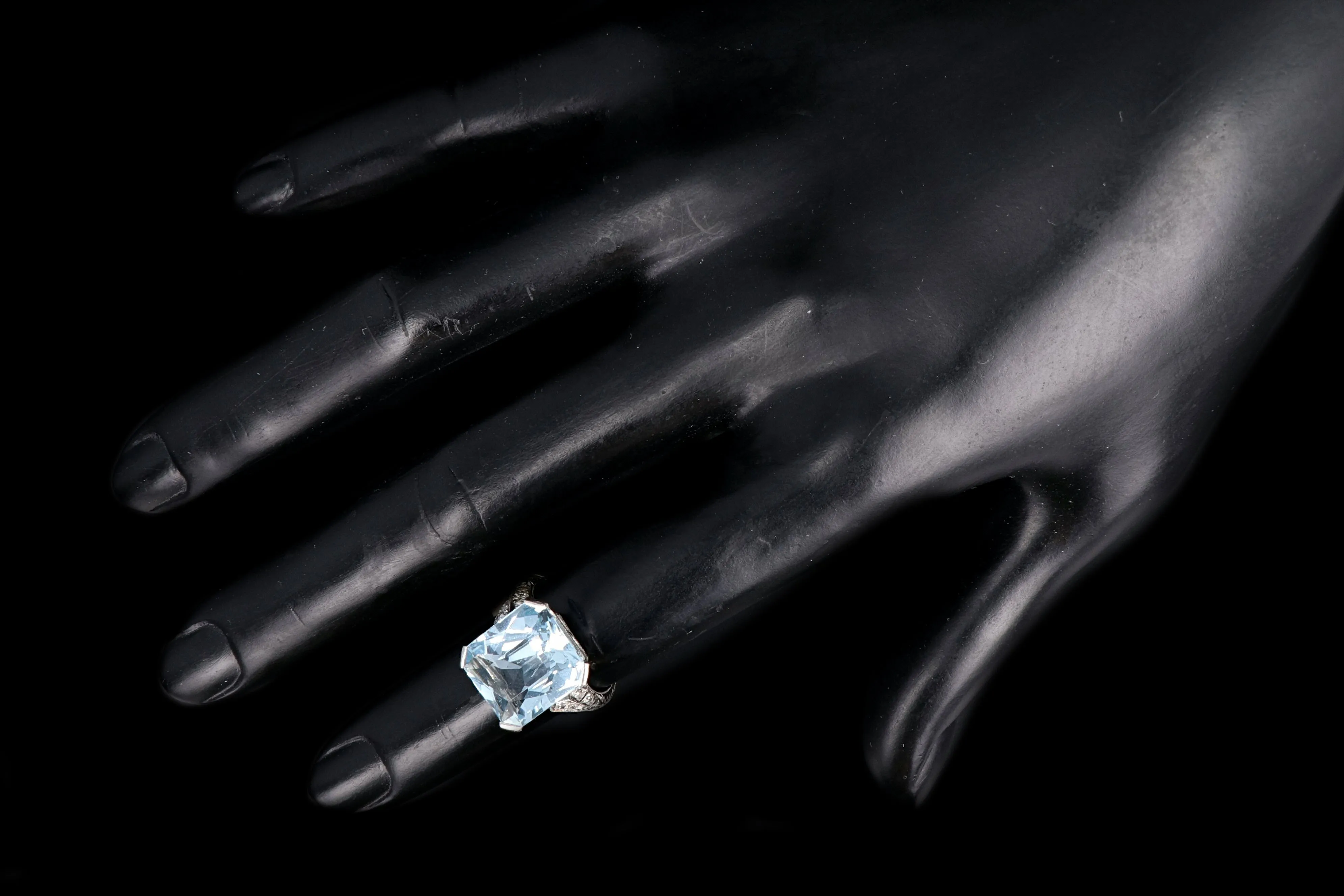 Art Deco Platinum 7 Carat Aquamarine and Diamond Ring