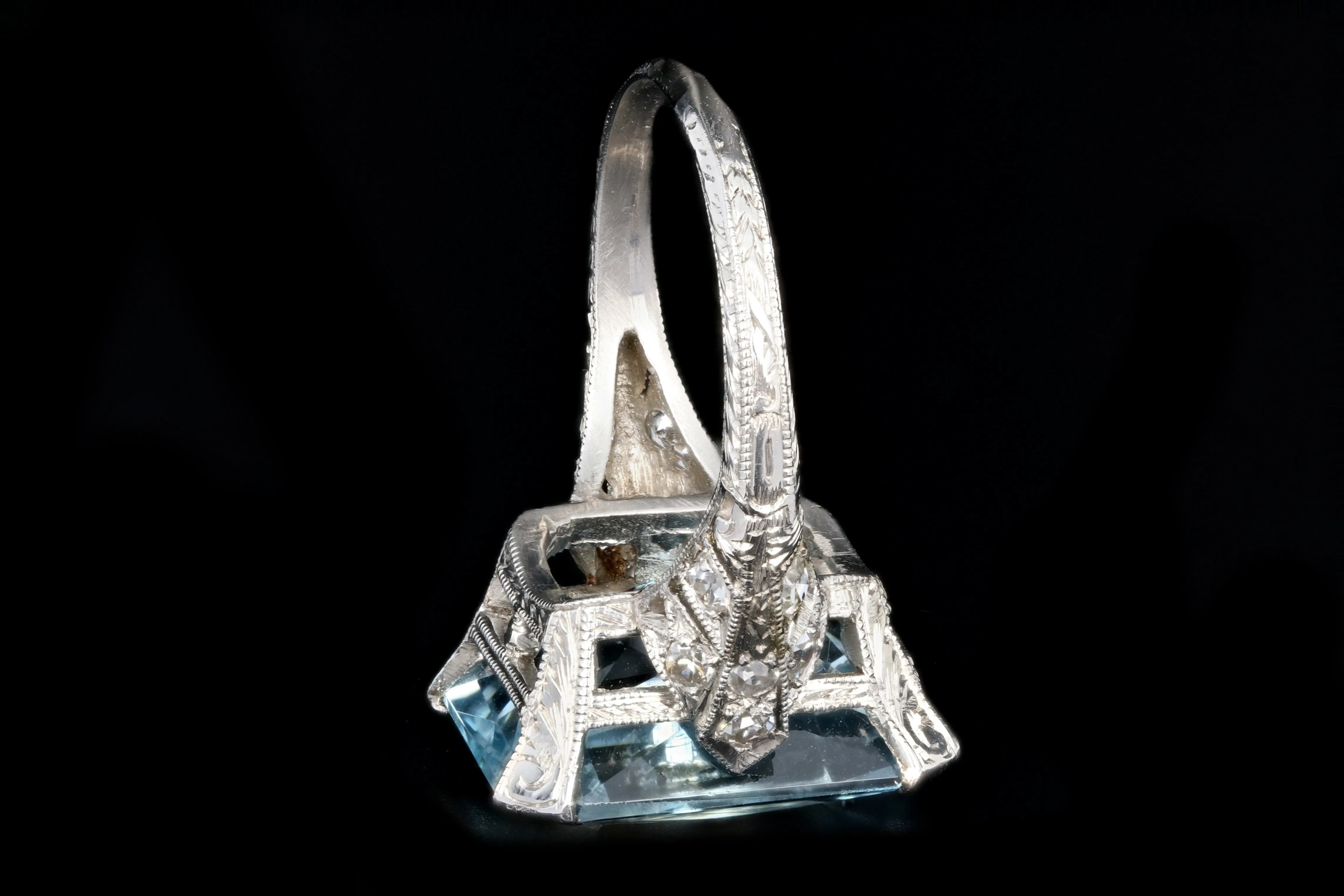 Art Deco Platinum 7 Carat Aquamarine and Diamond Ring
