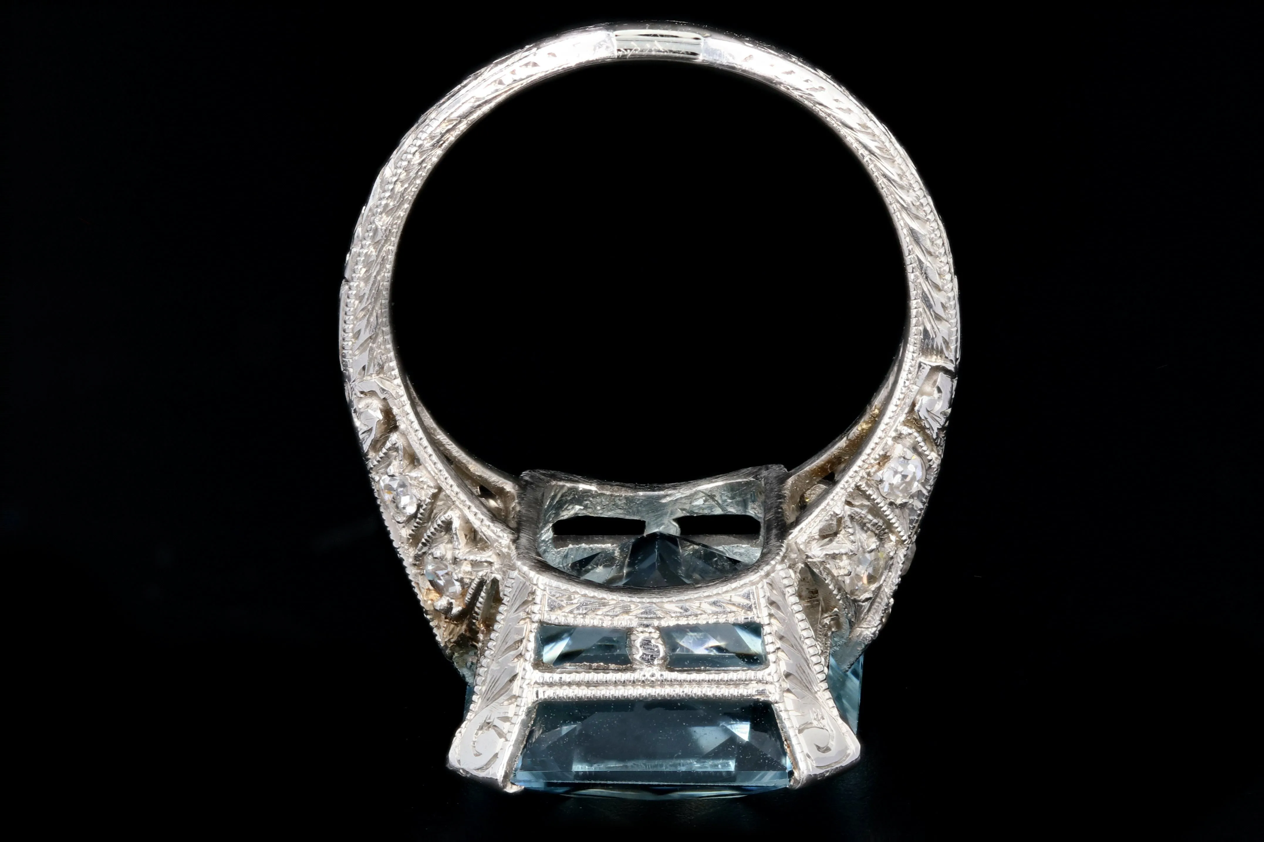 Art Deco Platinum 7 Carat Aquamarine and Diamond Ring
