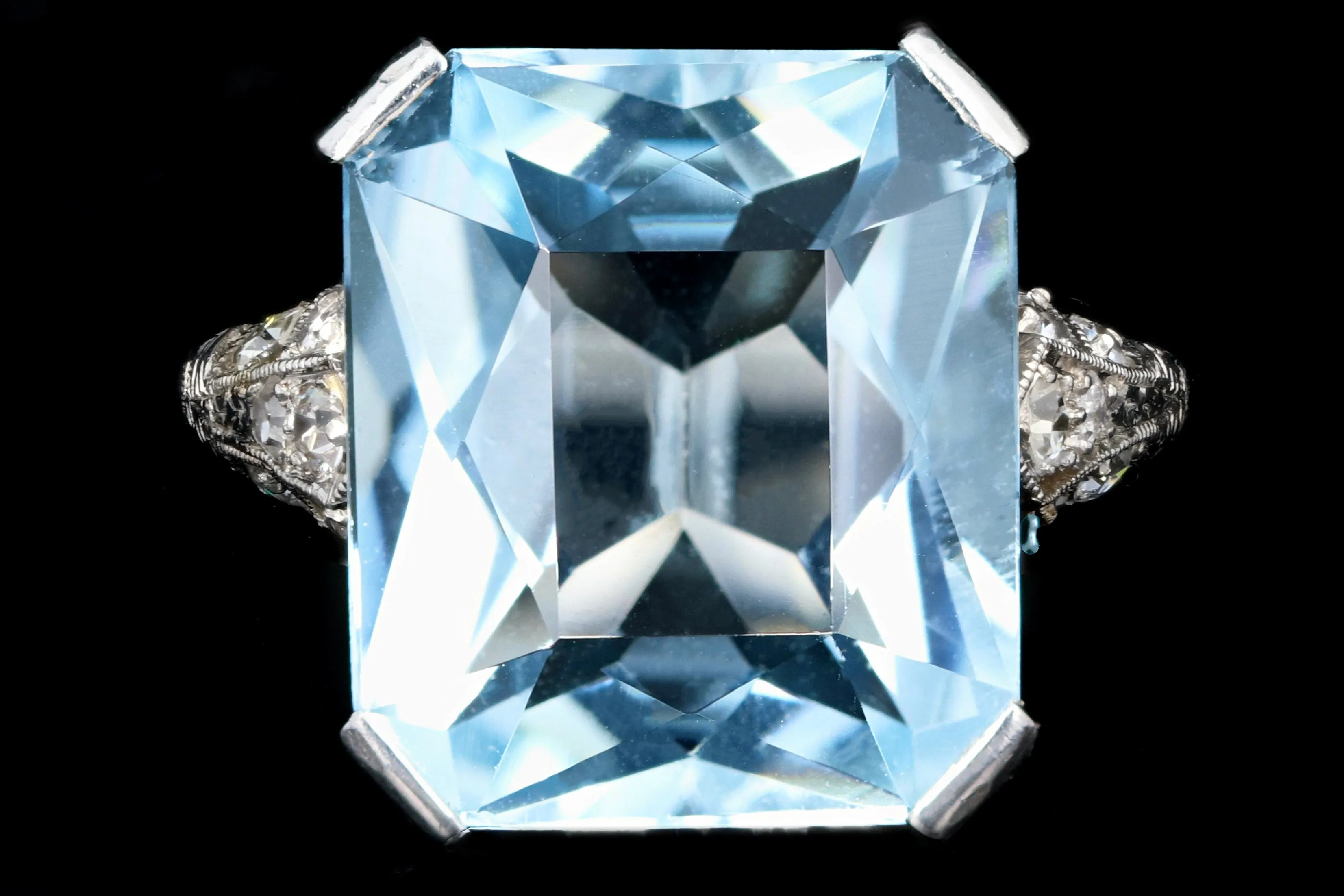 Art Deco Platinum 7 Carat Aquamarine and Diamond Ring