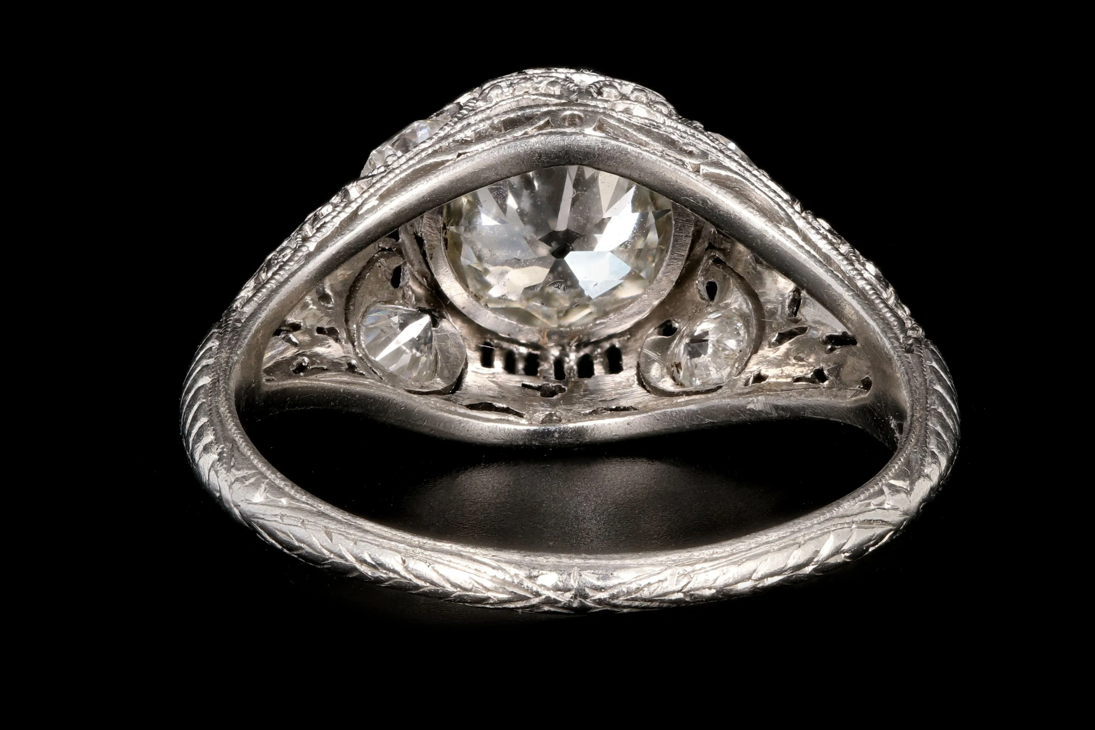 Art Deco Platinum .97 Carat Old European Cut Diamond Engagement Ring