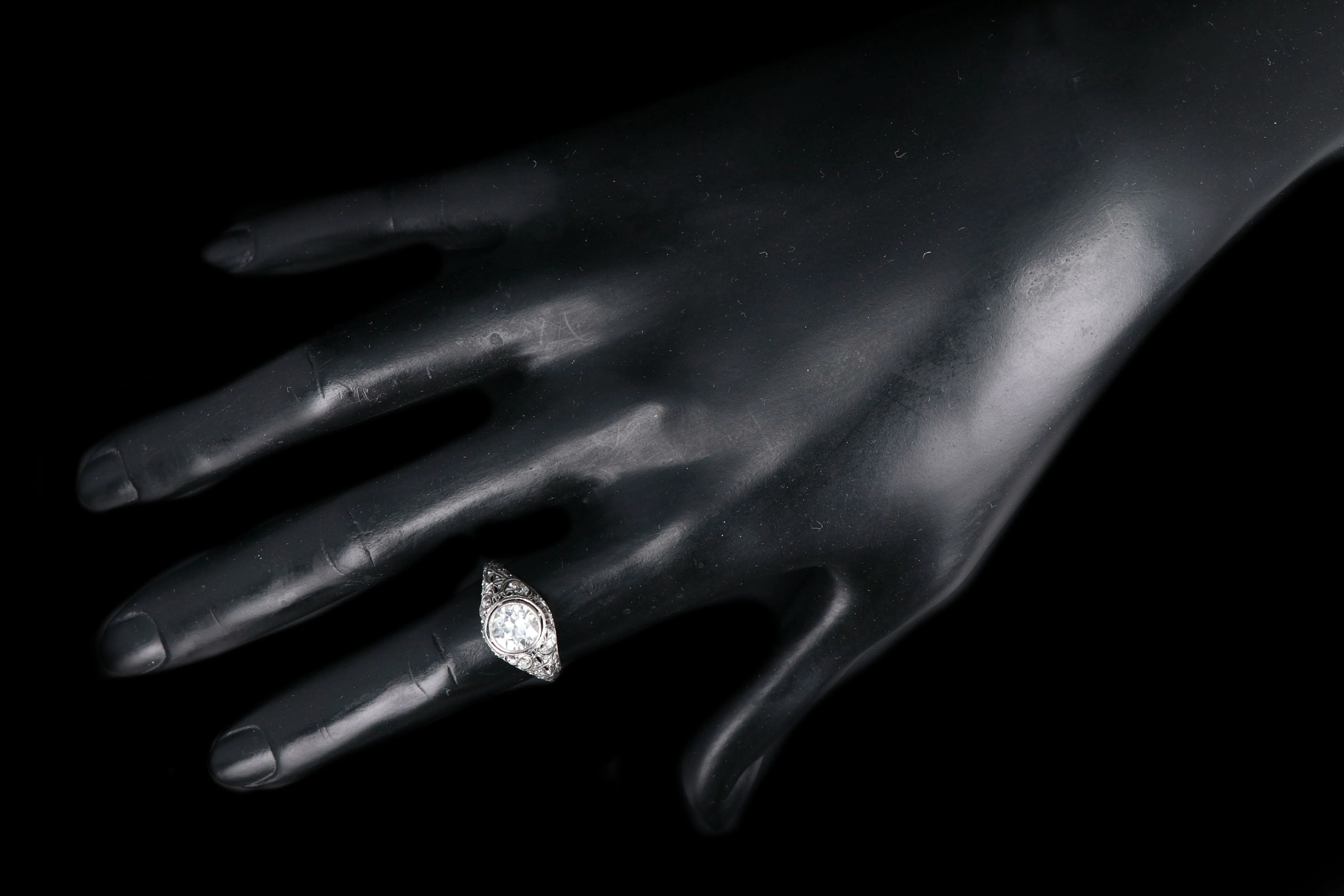 Art Deco Platinum .97 Carat Old European Cut Diamond Engagement Ring