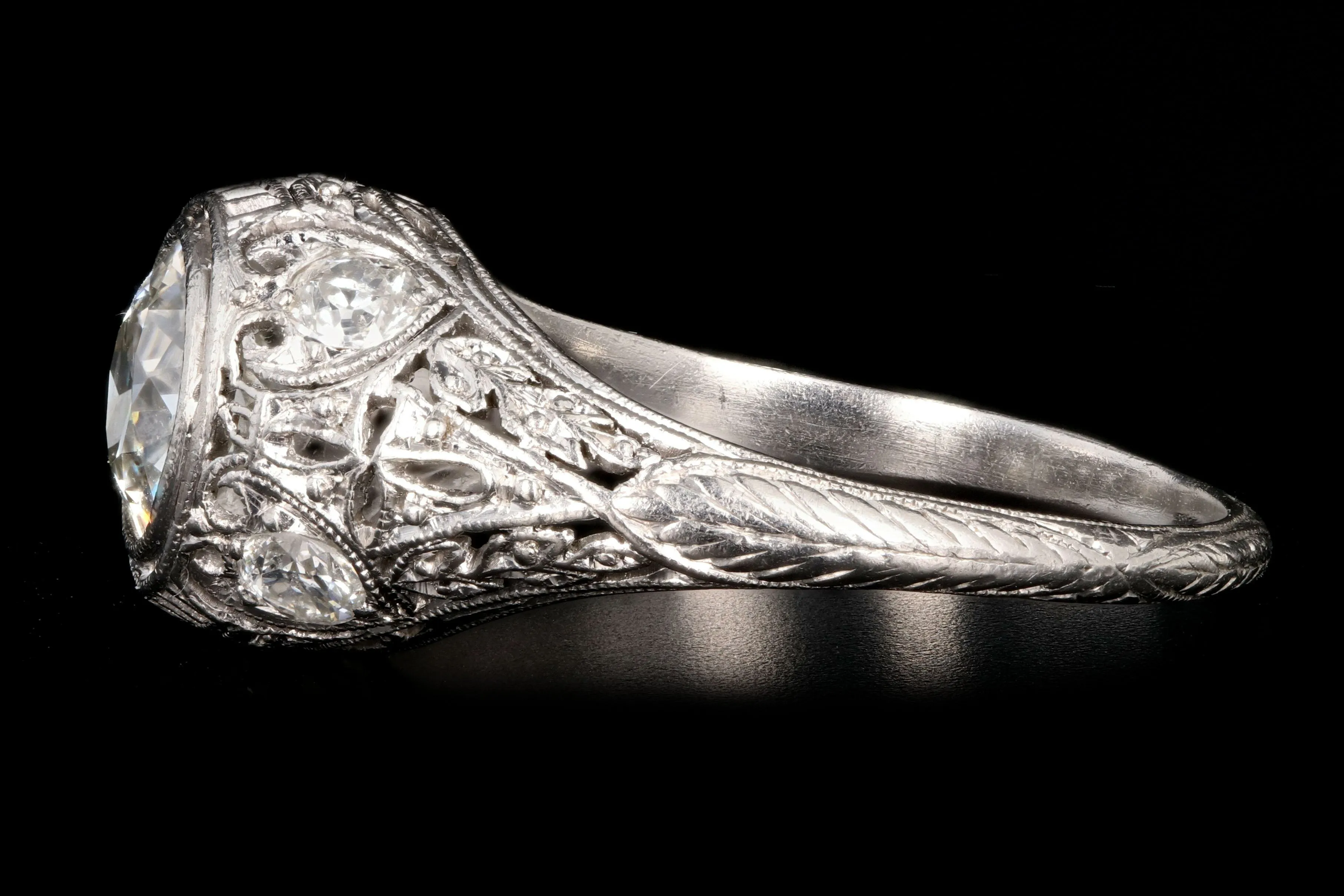 Art Deco Platinum .97 Carat Old European Cut Diamond Engagement Ring