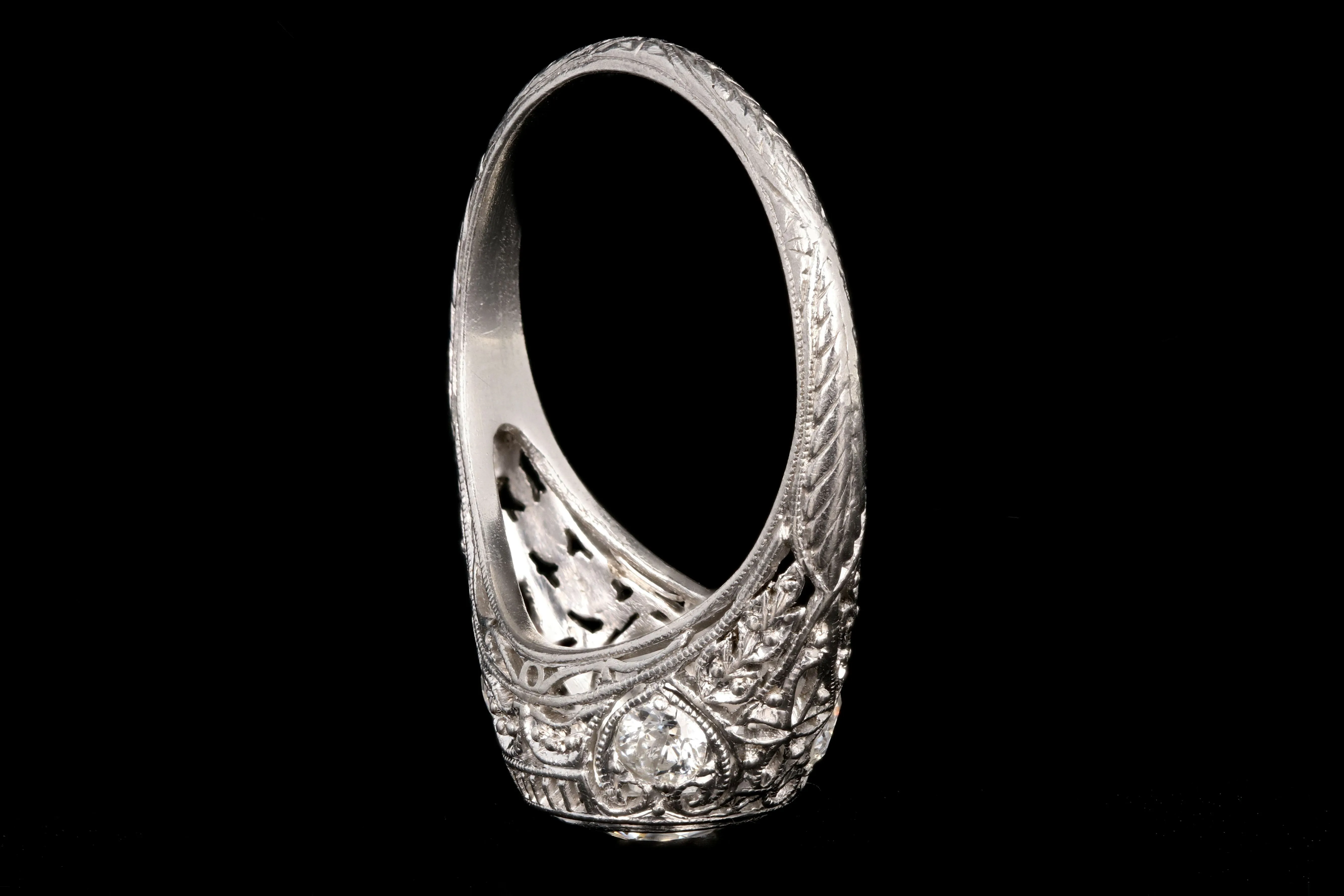 Art Deco Platinum .97 Carat Old European Cut Diamond Engagement Ring