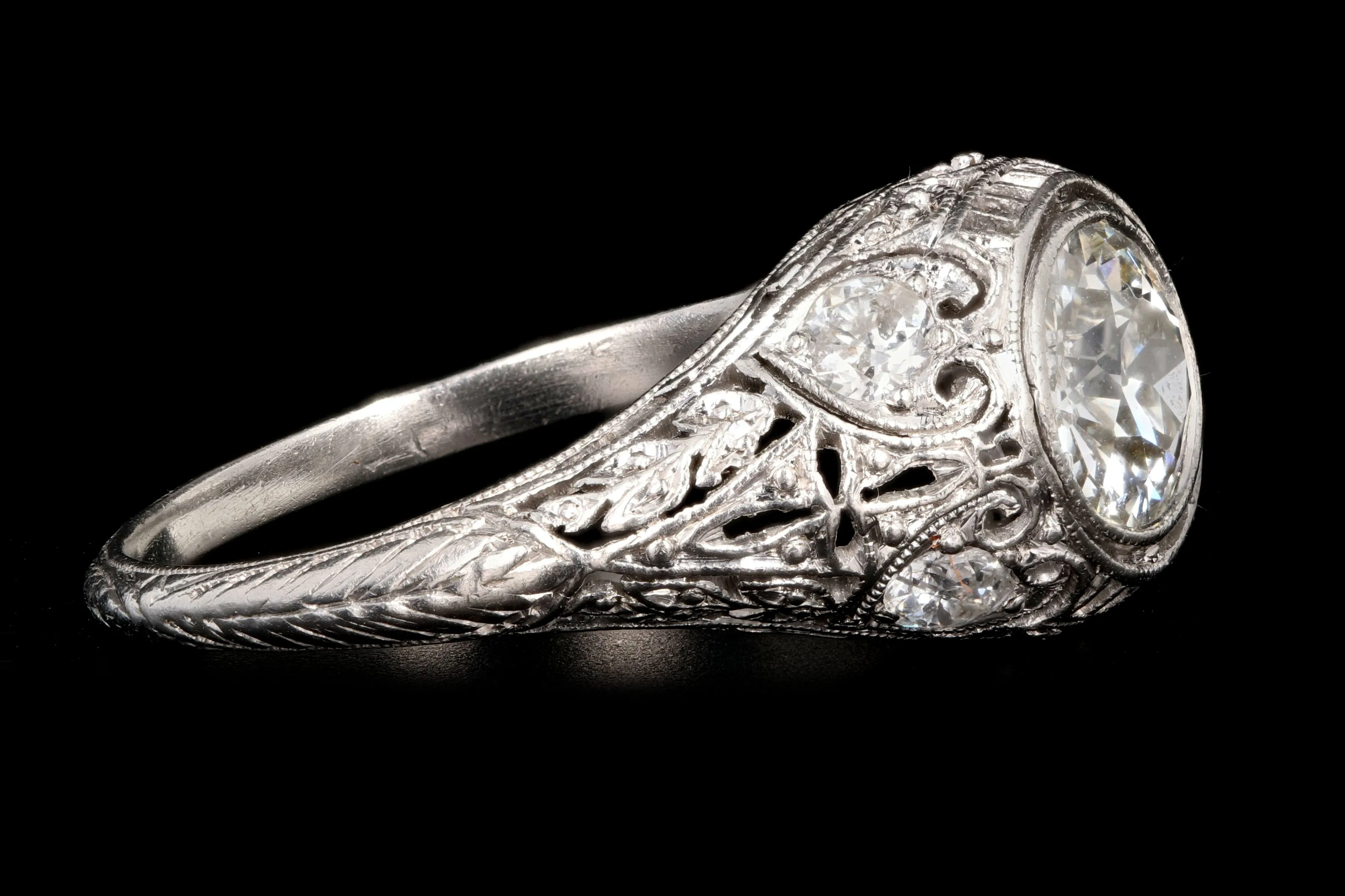 Art Deco Platinum .97 Carat Old European Cut Diamond Engagement Ring