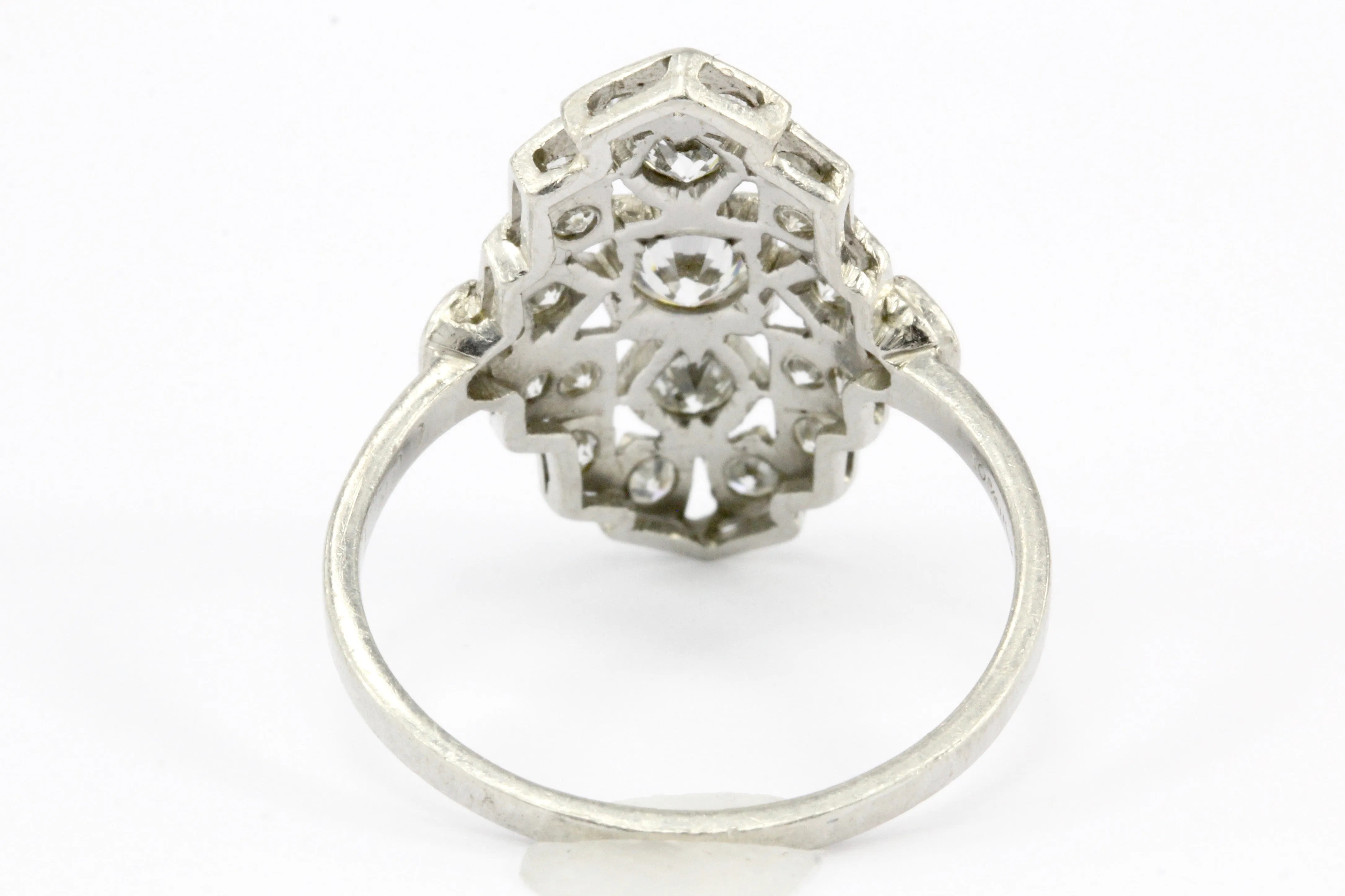 Art Deco Platinum and Diamond Shield Ring Size 7.75