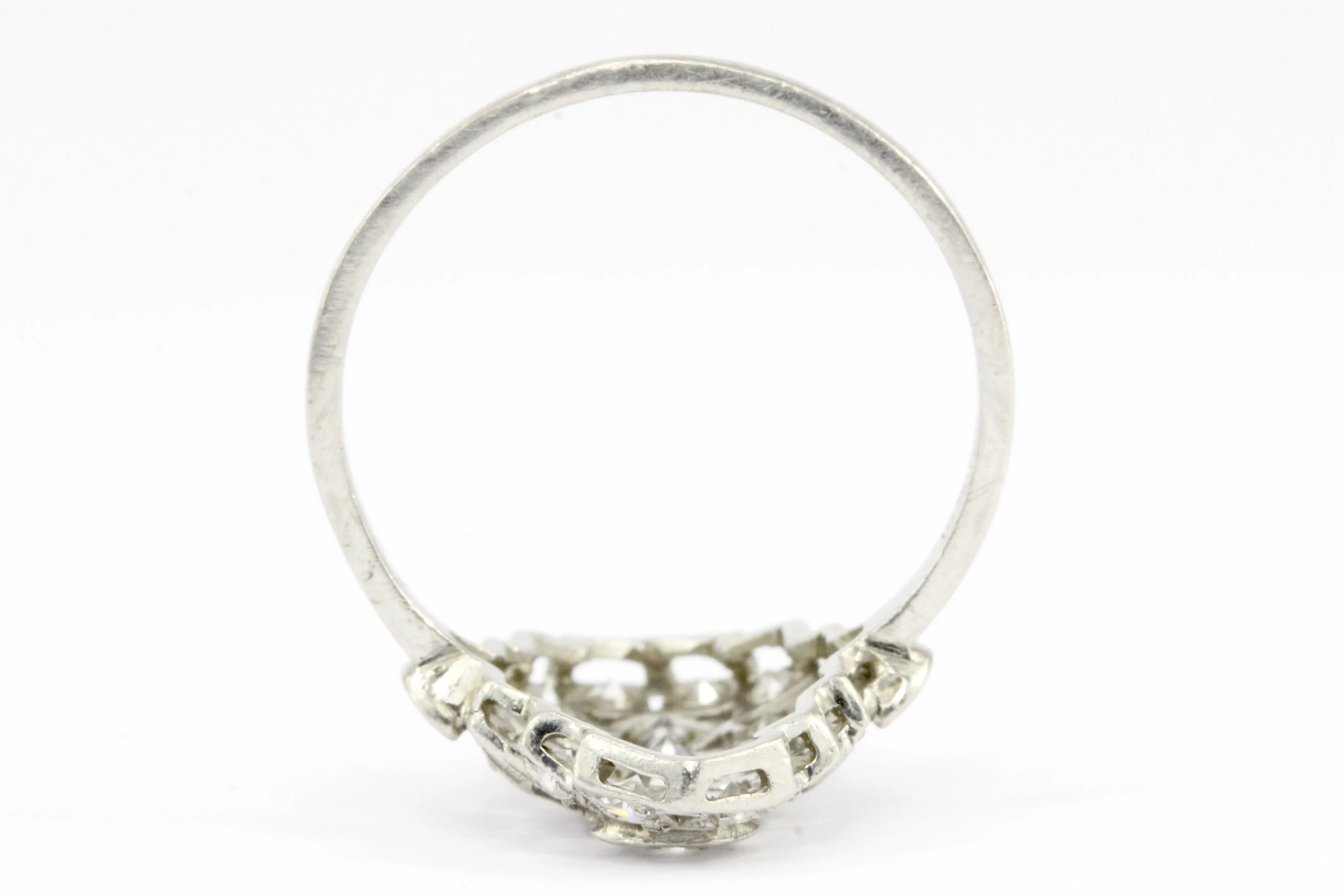 Art Deco Platinum and Diamond Shield Ring Size 7.75