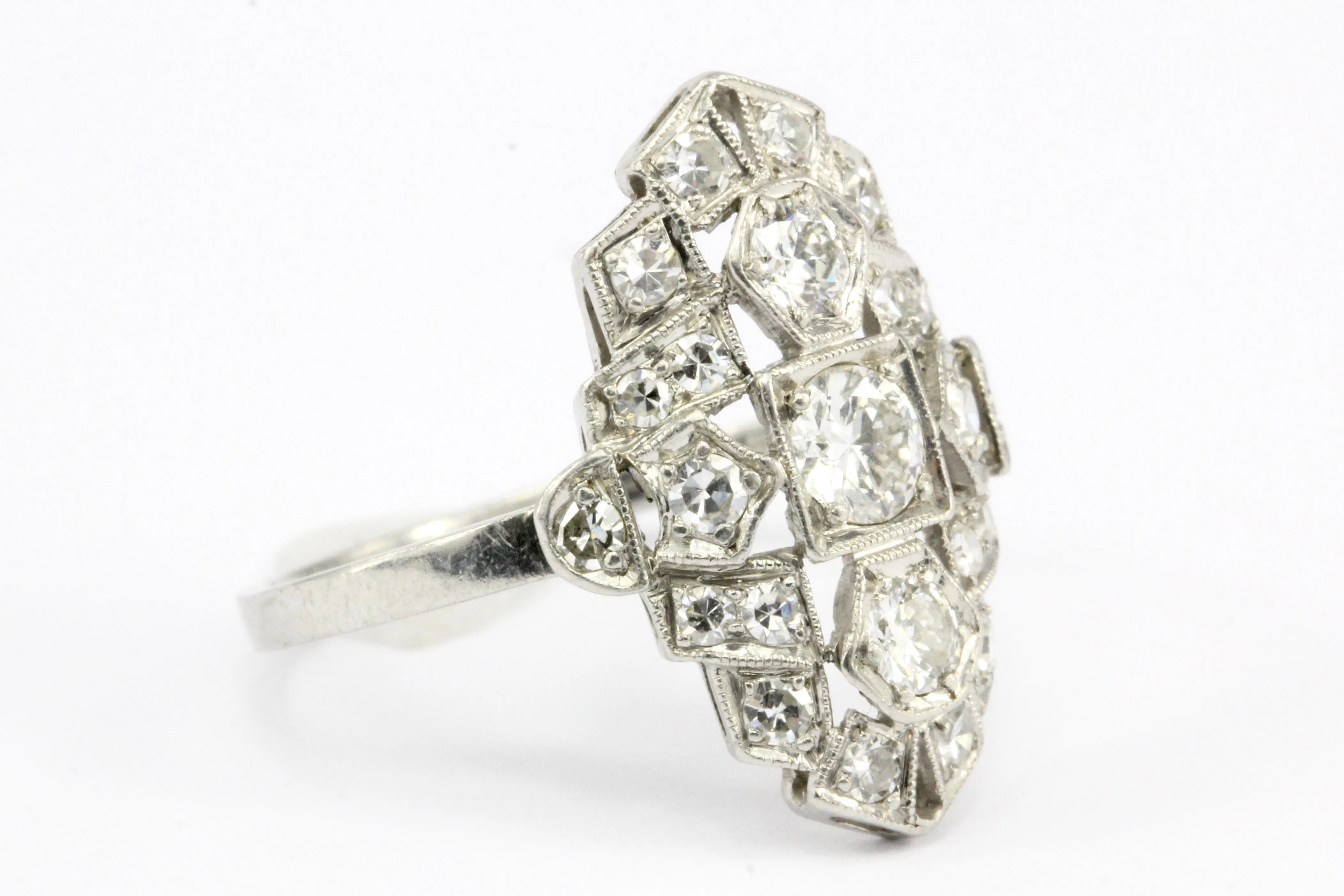 Art Deco Platinum and Diamond Shield Ring Size 7.75