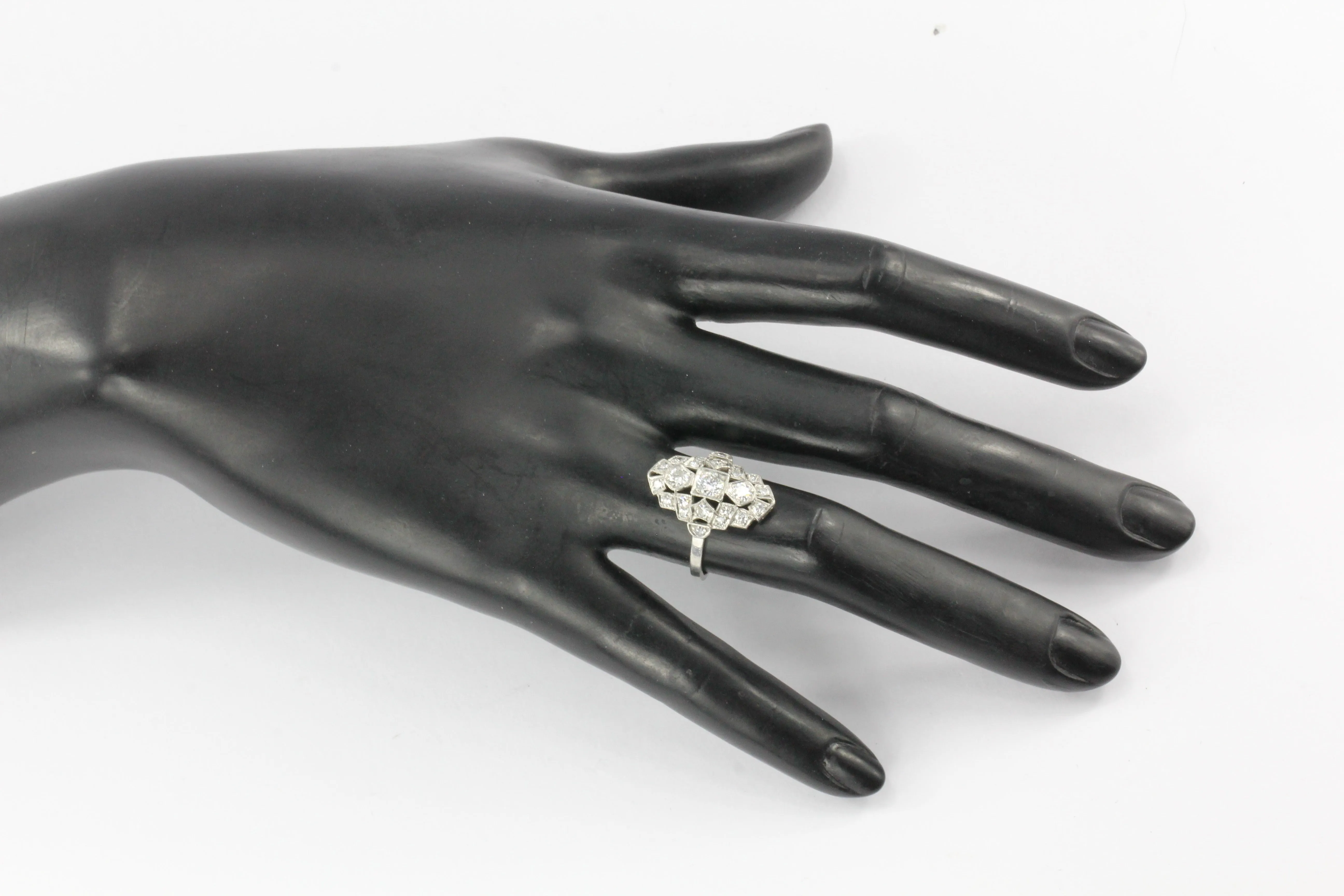 Art Deco Platinum and Diamond Shield Ring Size 7.75