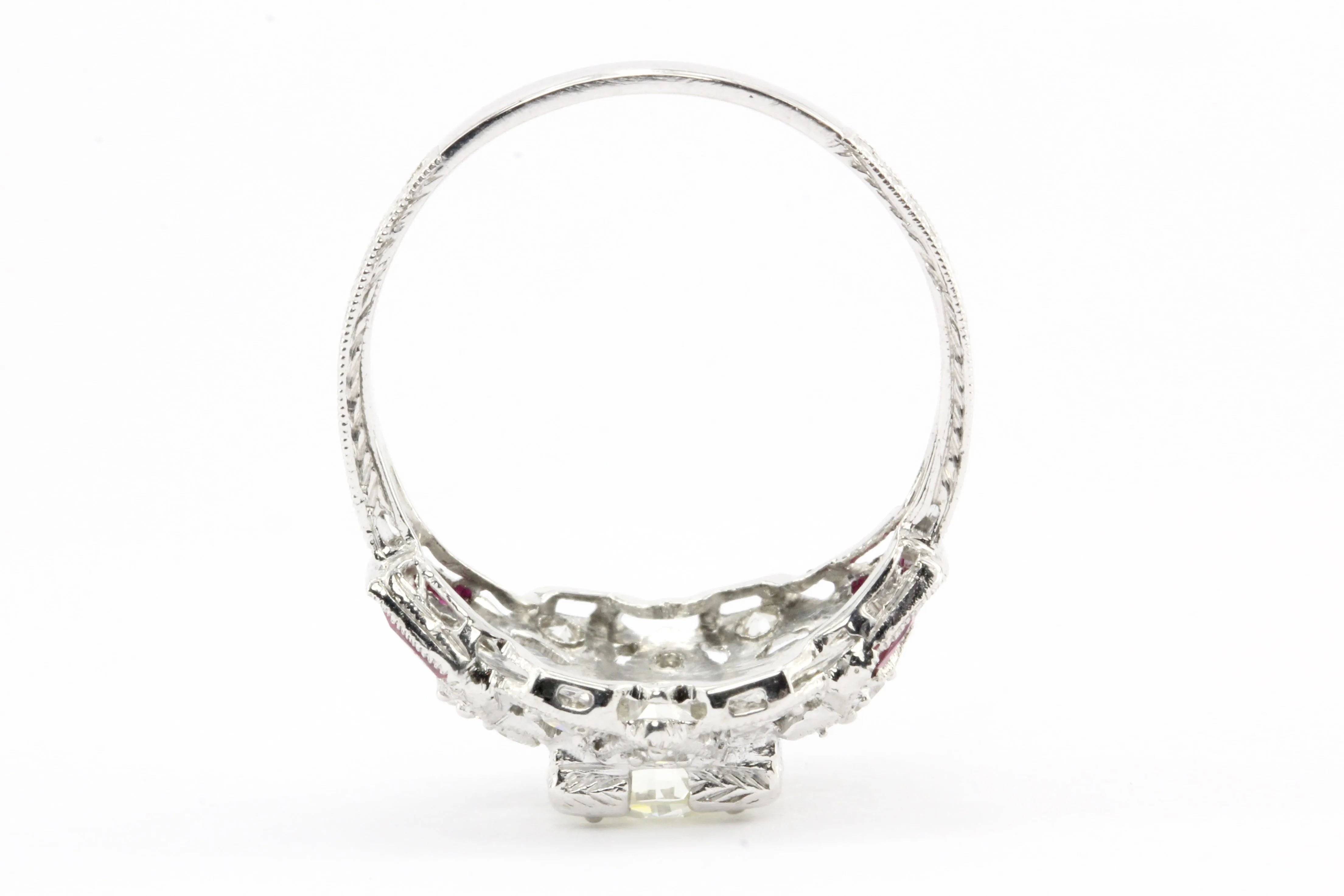 Art Deco Platinum Diamond and French Cut Ruby Ring c.1920
