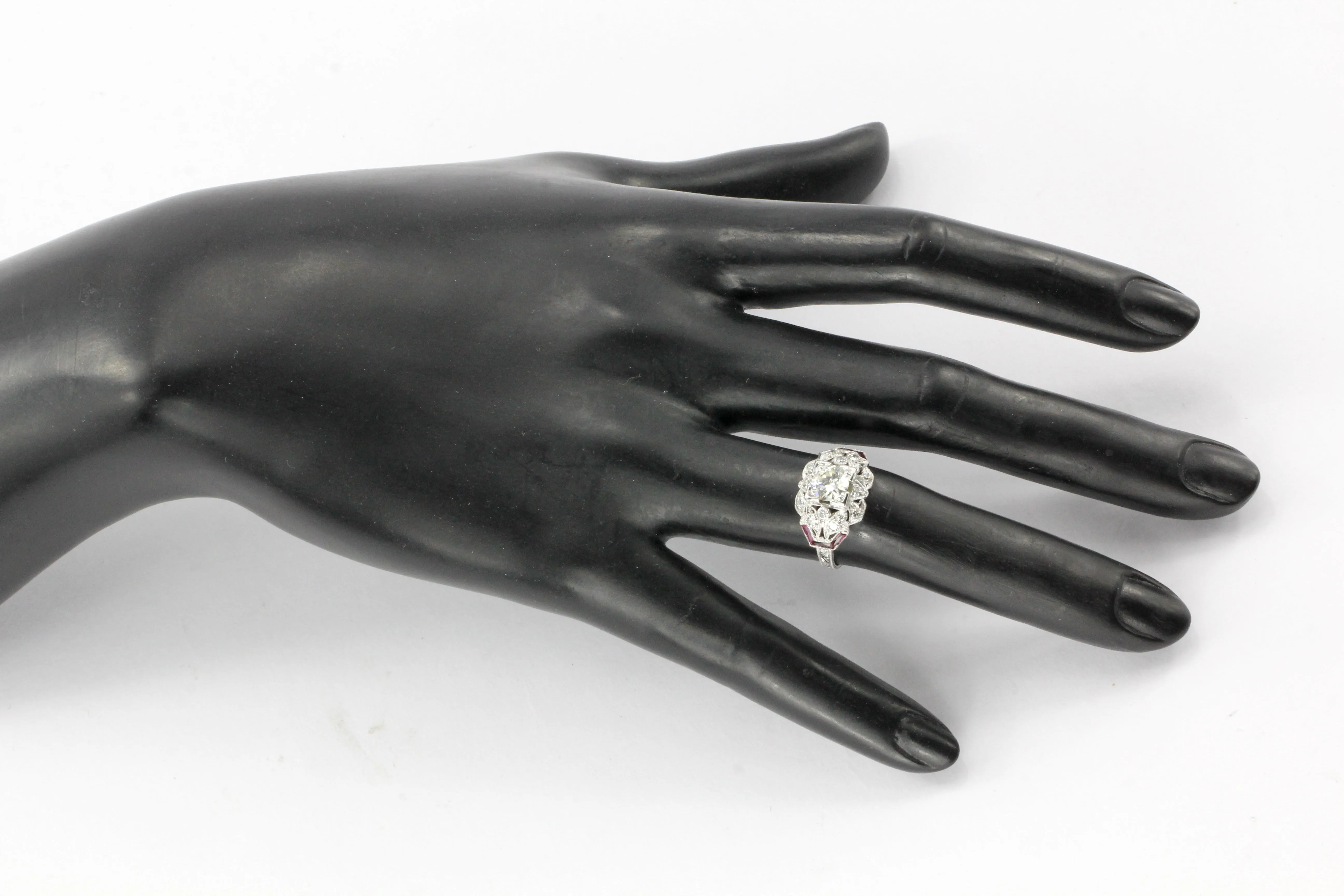 Art Deco Platinum Diamond and French Cut Ruby Ring c.1920